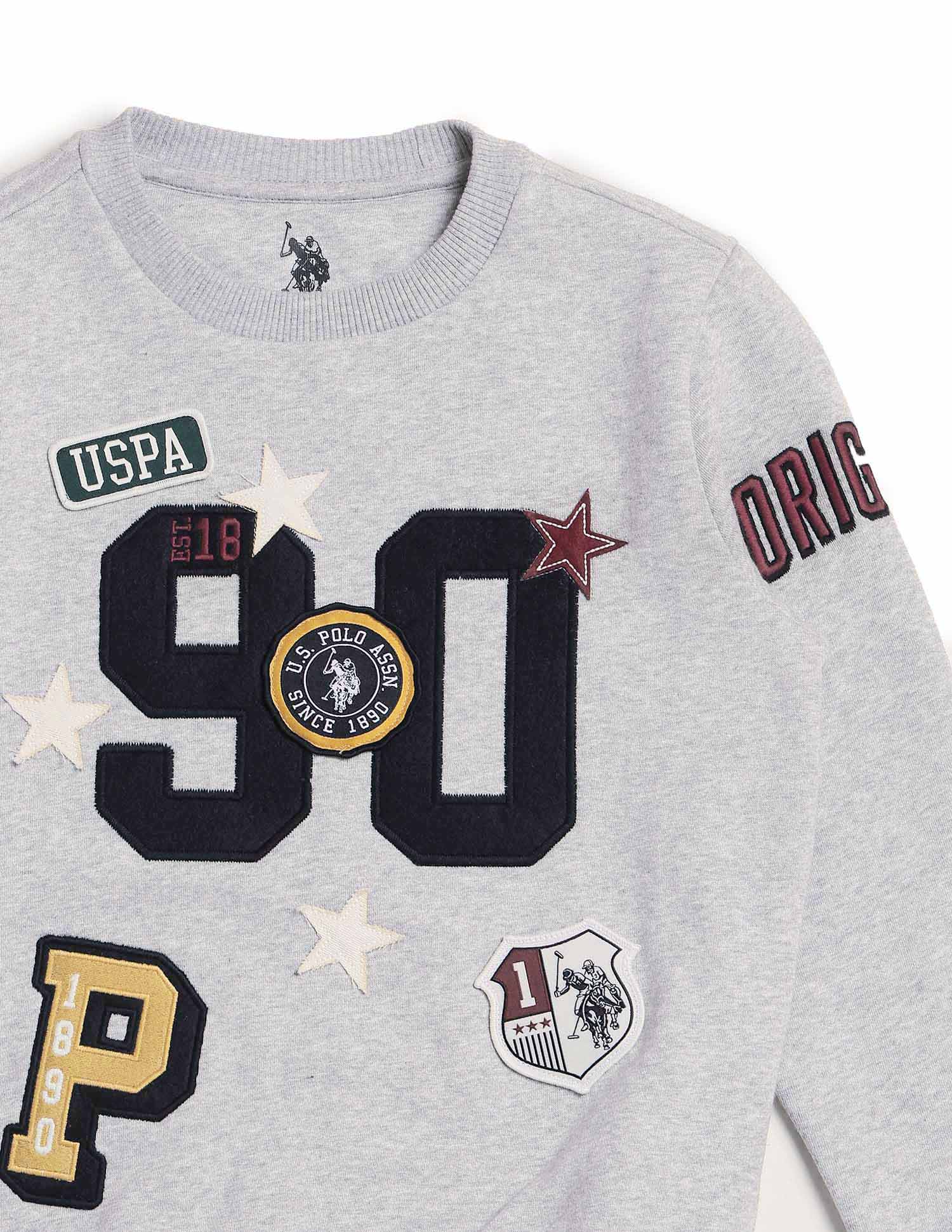 Boys Appliqued Regular Fit Sweatshirt Light Grey - U.S. POLO ASSN. | Large