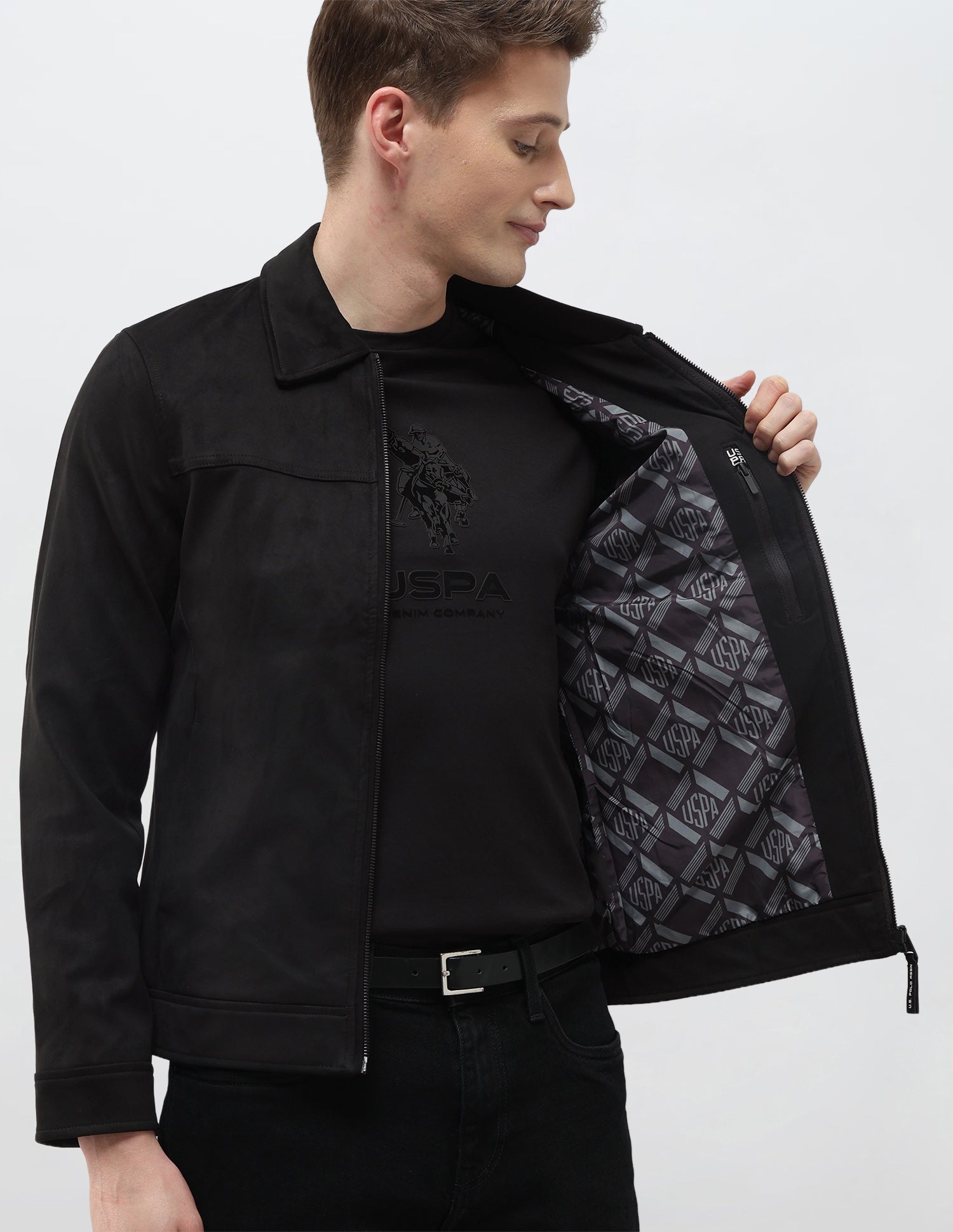 Solid Regular Fit Black & Gold Jacket Black - U.S. Polo Assn. India | Large