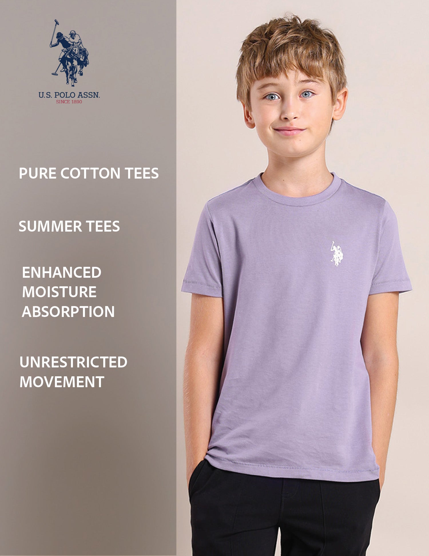 Boys Comfort Fit Pure Cotton T-Shirt - Pack Of 2 Blue and Purple - U.S. POLO ASSN. | Large