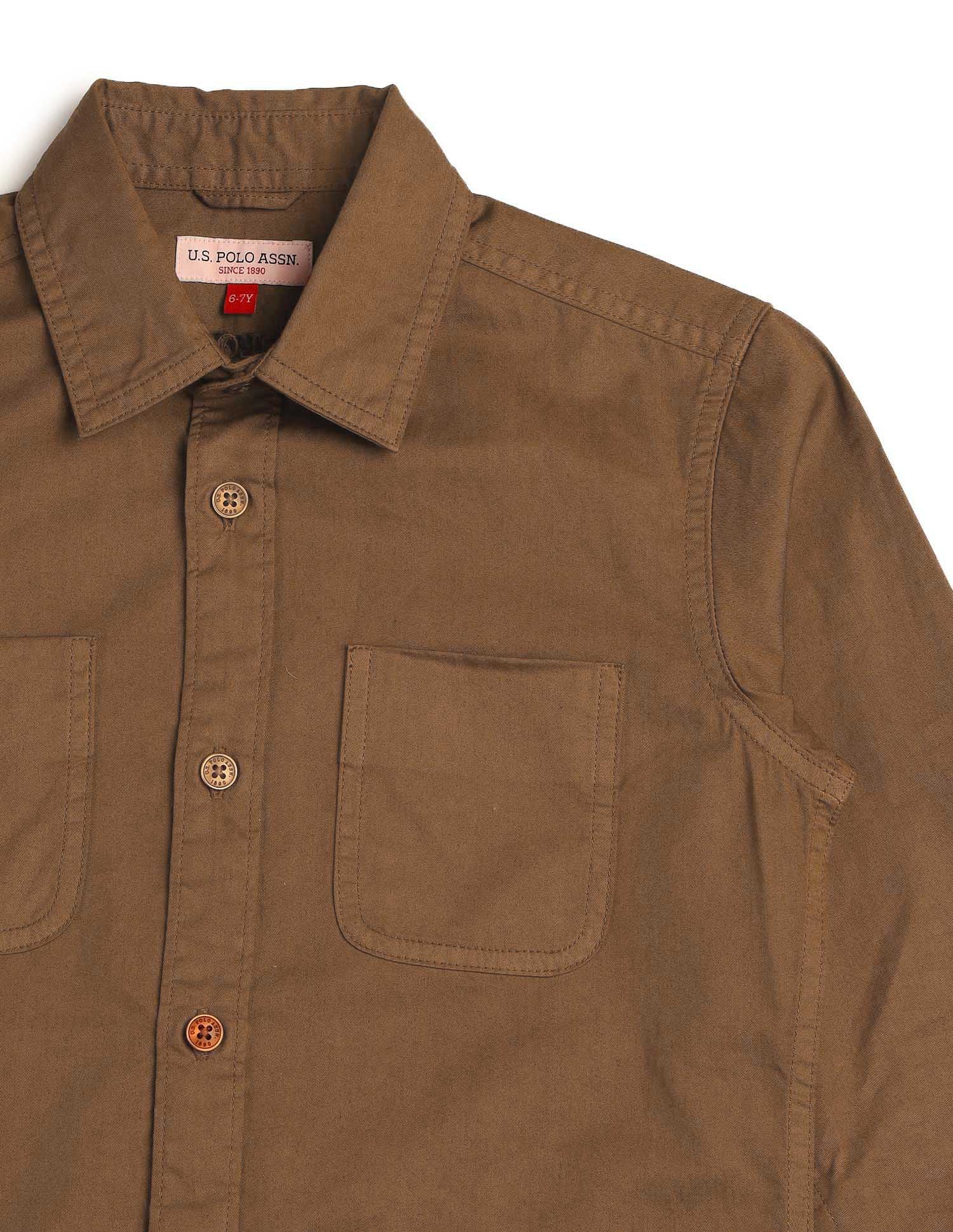 Boys Solid Regular Fit Shirt Brown - U.S. Polo Assn. India | Large