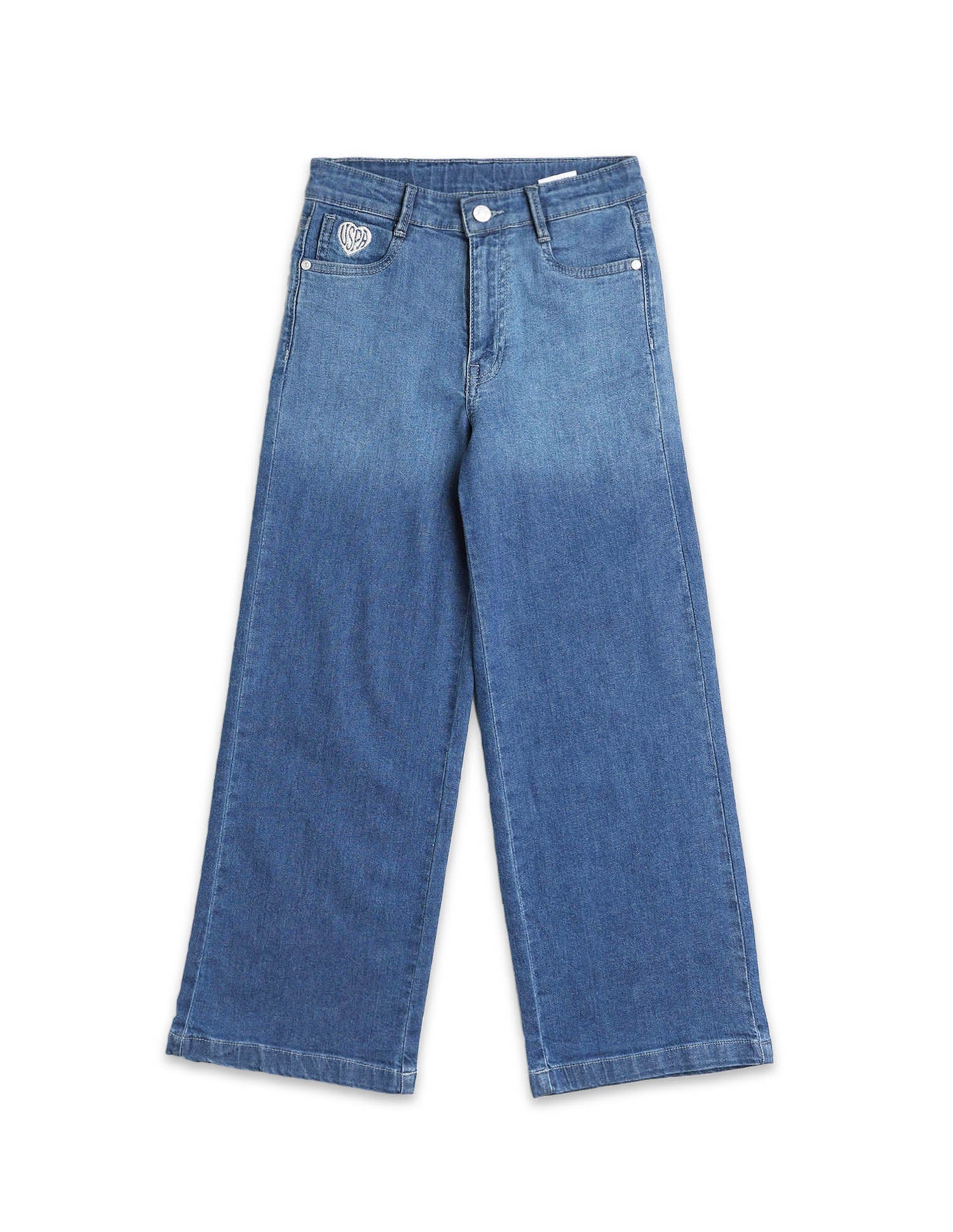 Girls Wide Leg Fit Blue Jeans Medium Blue - U.S. POLO ASSN. | Large