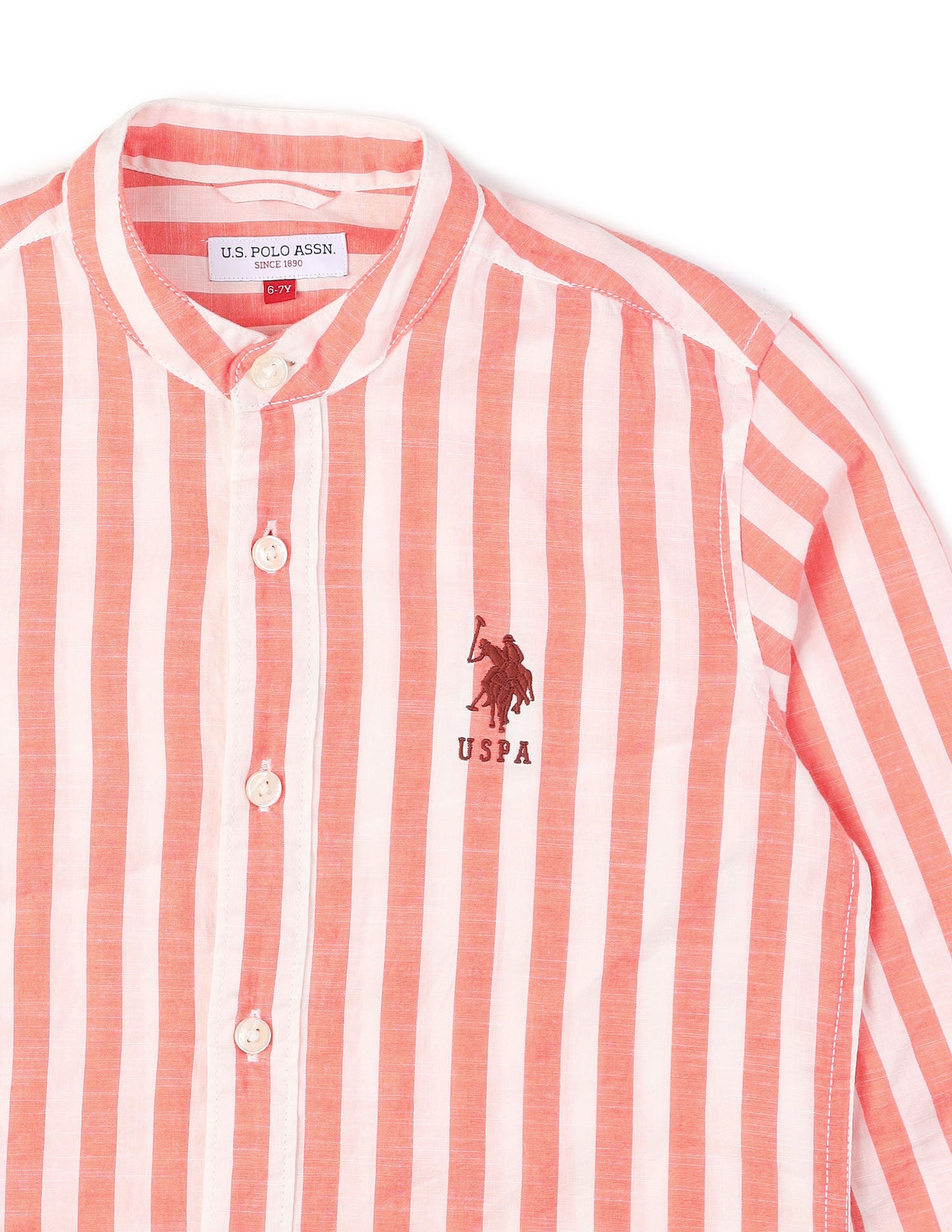 Boys Vertical Striped Mandarin Shirt Orange - U.S. POLO ASSN. | Large