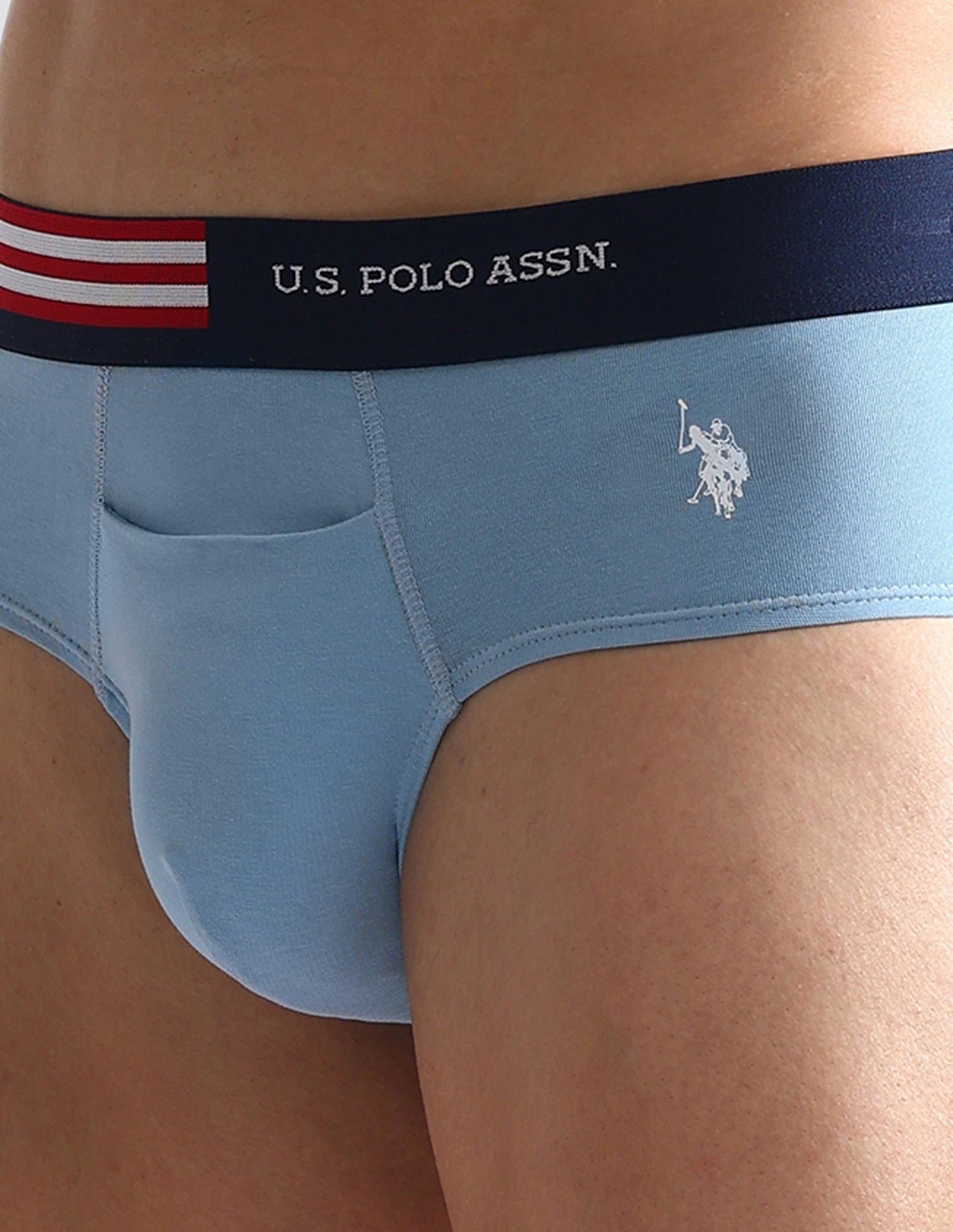Flag Waist Single Jersey OEB06 Briefs - Pack Of 2 White and Blue - U.S. POLO ASSN. | Large