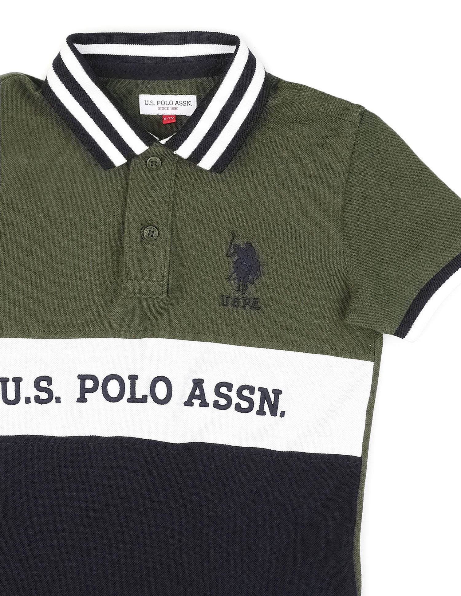 Boys Colour Blocked Pure Cotton Polo Shirt Green - U.S. POLO ASSN. | Large