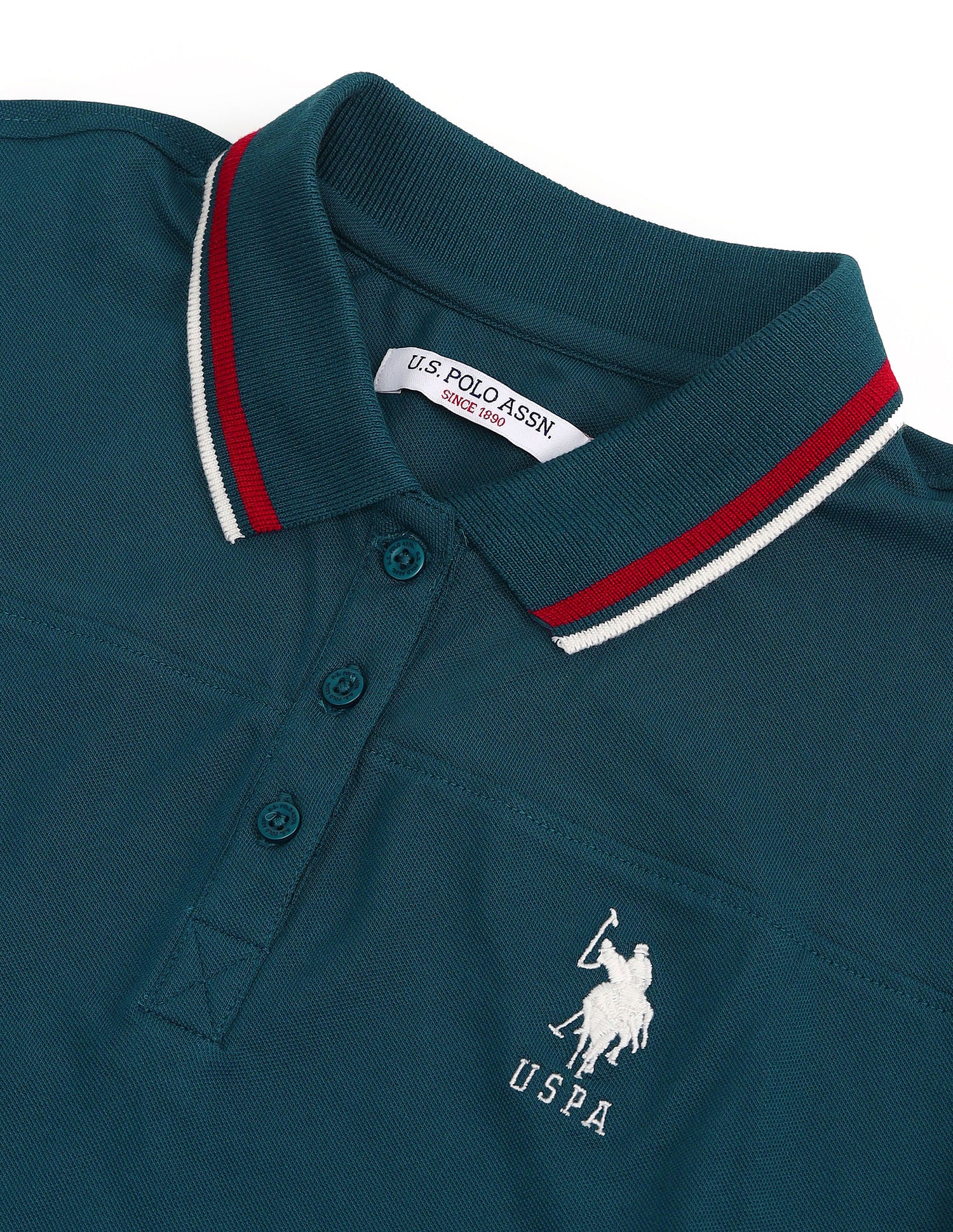 Tipped Collar Boxy Fit Polo Shirt Teal - U.S. POLO ASSN. | Large
