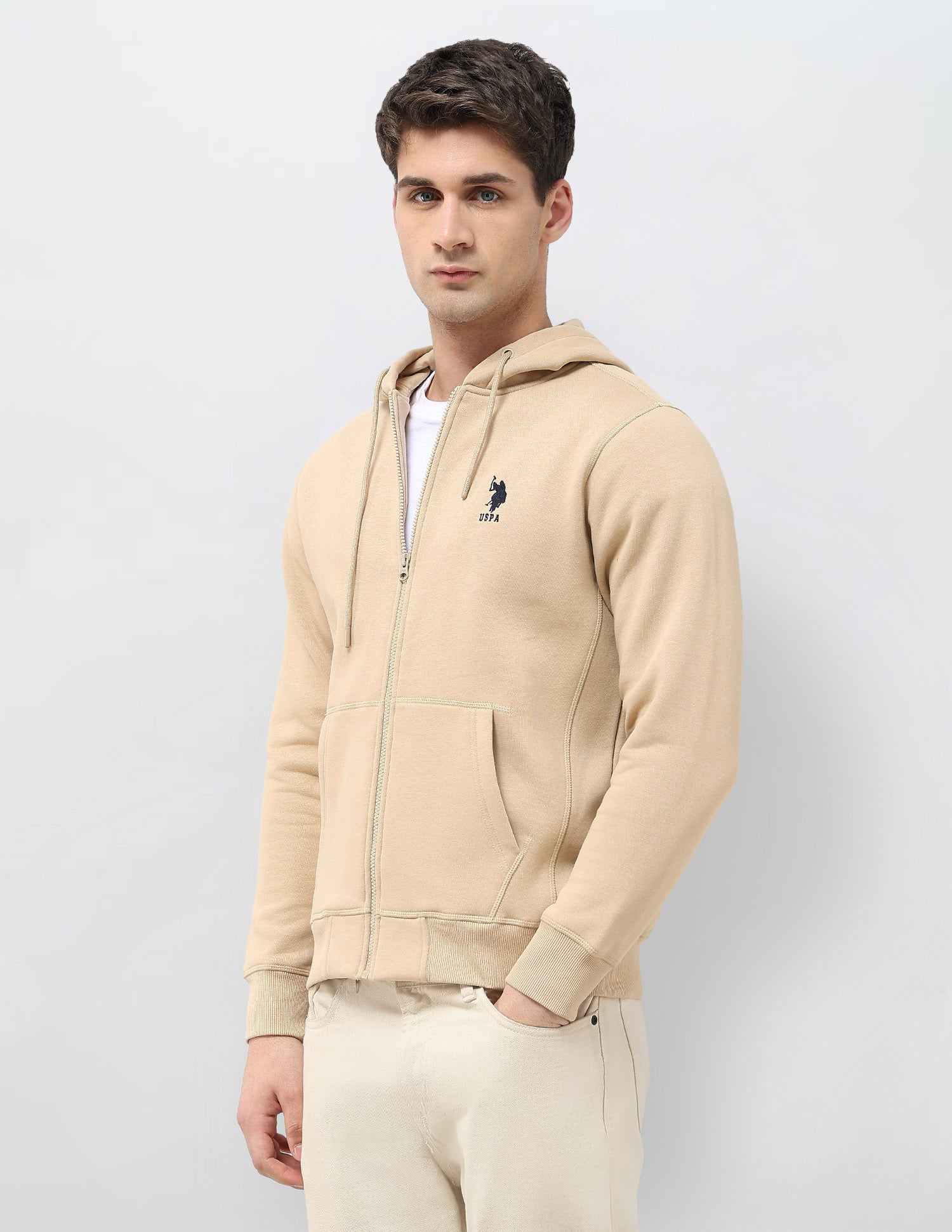 Solid Hooded Sweatshirt Beige - U.S. POLO ASSN. | Large
