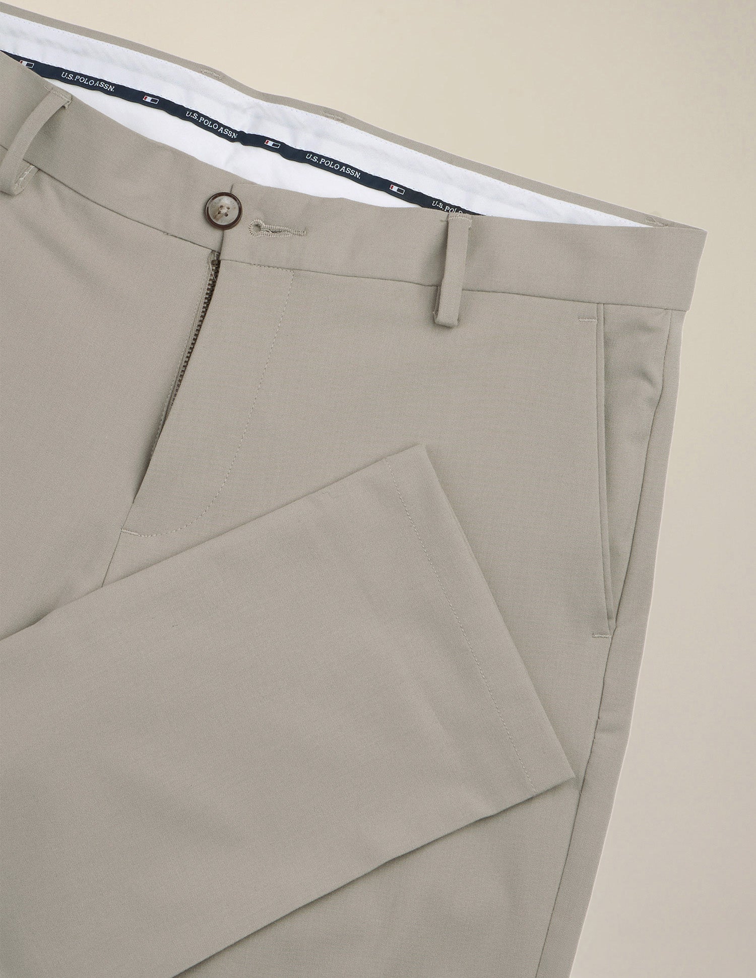 Austin Slim Fit Satin Trousers Ecru - U.S. Polo Assn. India | Large