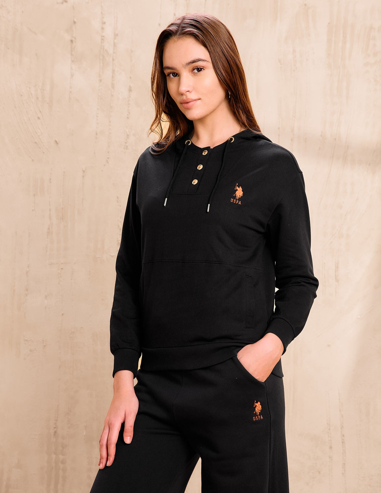 Appliqued Regular Fit Hooded Sweater Black - U.S. POLO ASSN. | Large