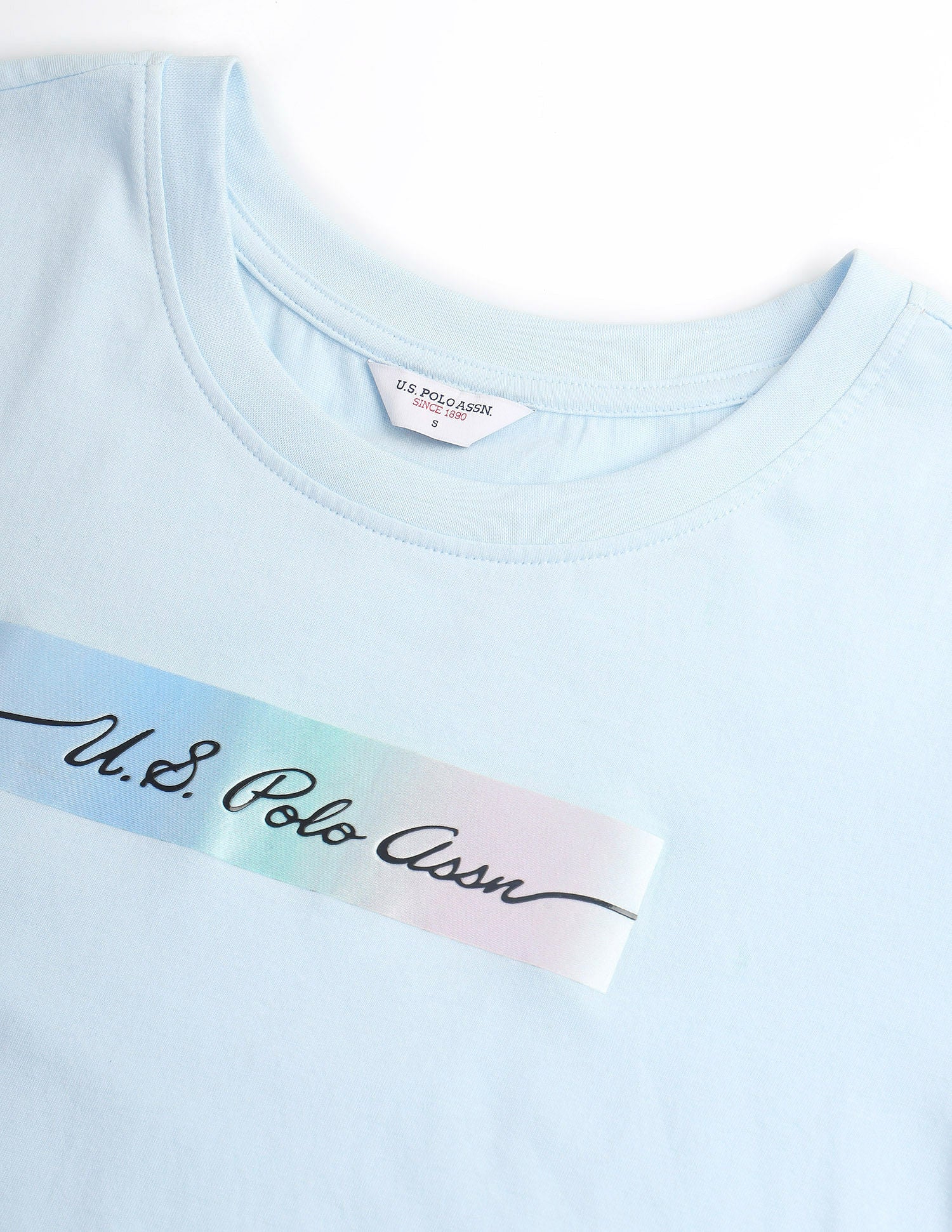 Rainbow Sticker Print Cotton T-Shirt Light Blue - U.S. POLO ASSN. | Large