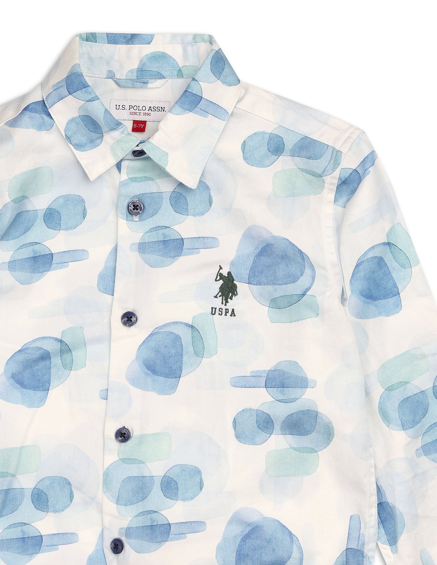 Boys Abstract Printed Satin Shirt Blue - U.S. POLO ASSN. | Large