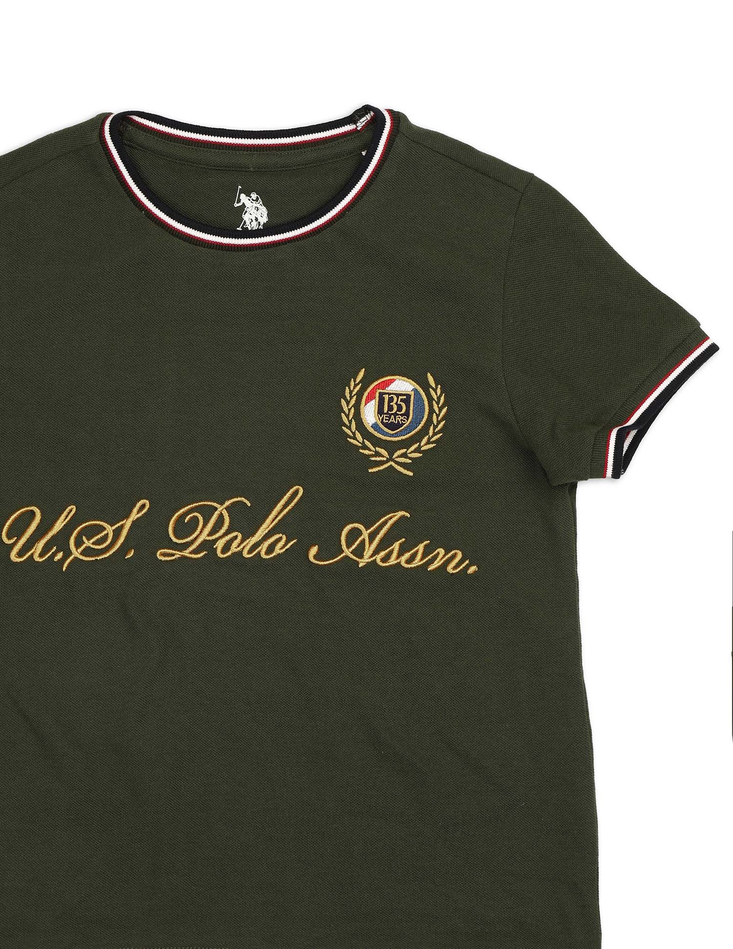 Boys Brand Embroidered Pure Cotton T Shirt Olive - U.S. POLO ASSN. | Large