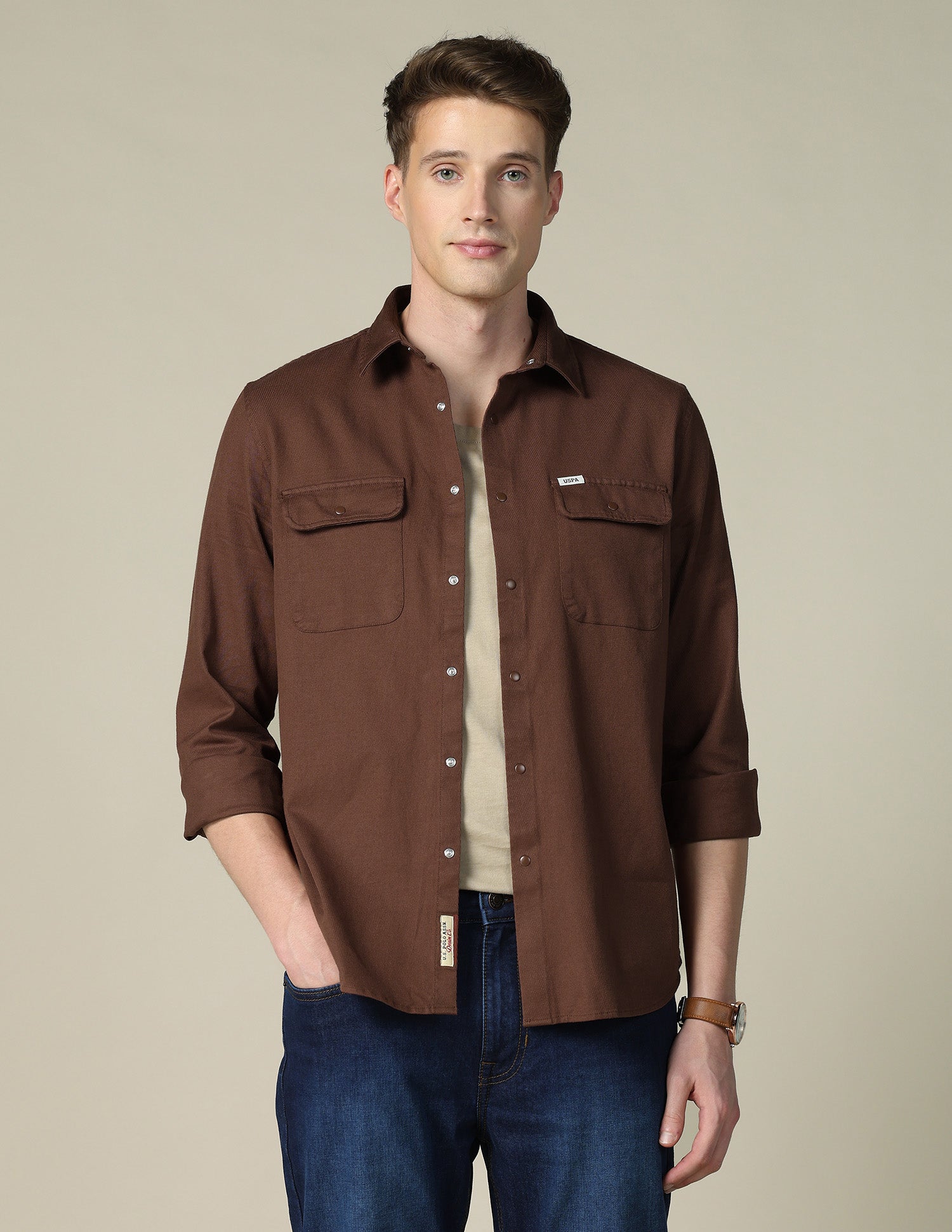 Solid Twill Shacket Rust - U.S. POLO ASSN. | Large