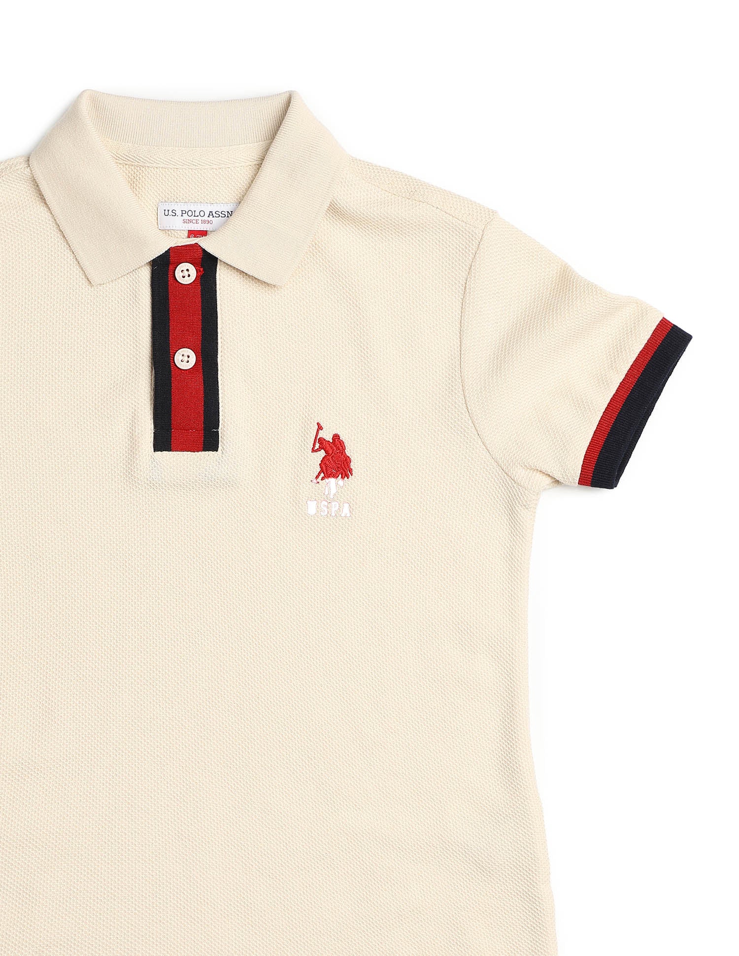 Boys Textured Pure Cotton Polo Shirt Beige - U.S. POLO ASSN. | Large
