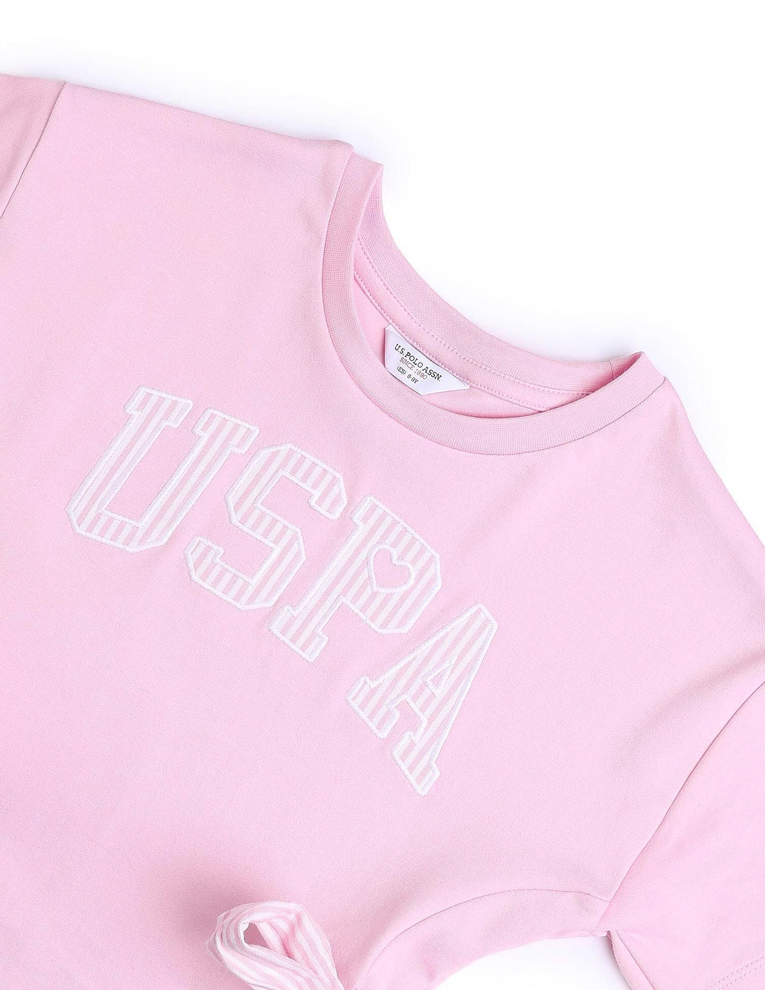 Girls Tie-up Bow Brand Printed T-Shirt Light Pink - U.S. POLO ASSN. | Large