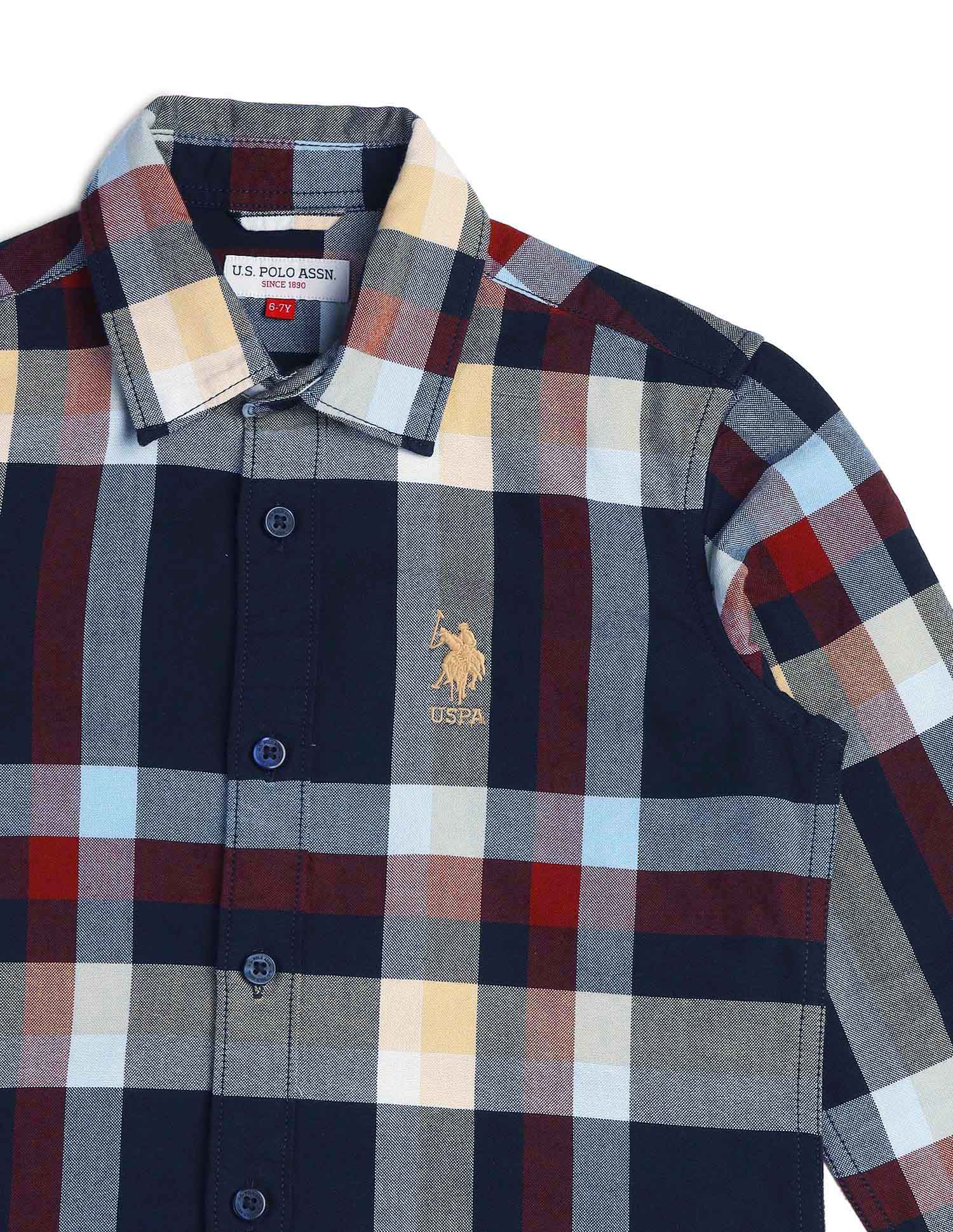 Boys Plaid Checked Regular Fit Shirt Navy - U.S. POLO ASSN. | Large