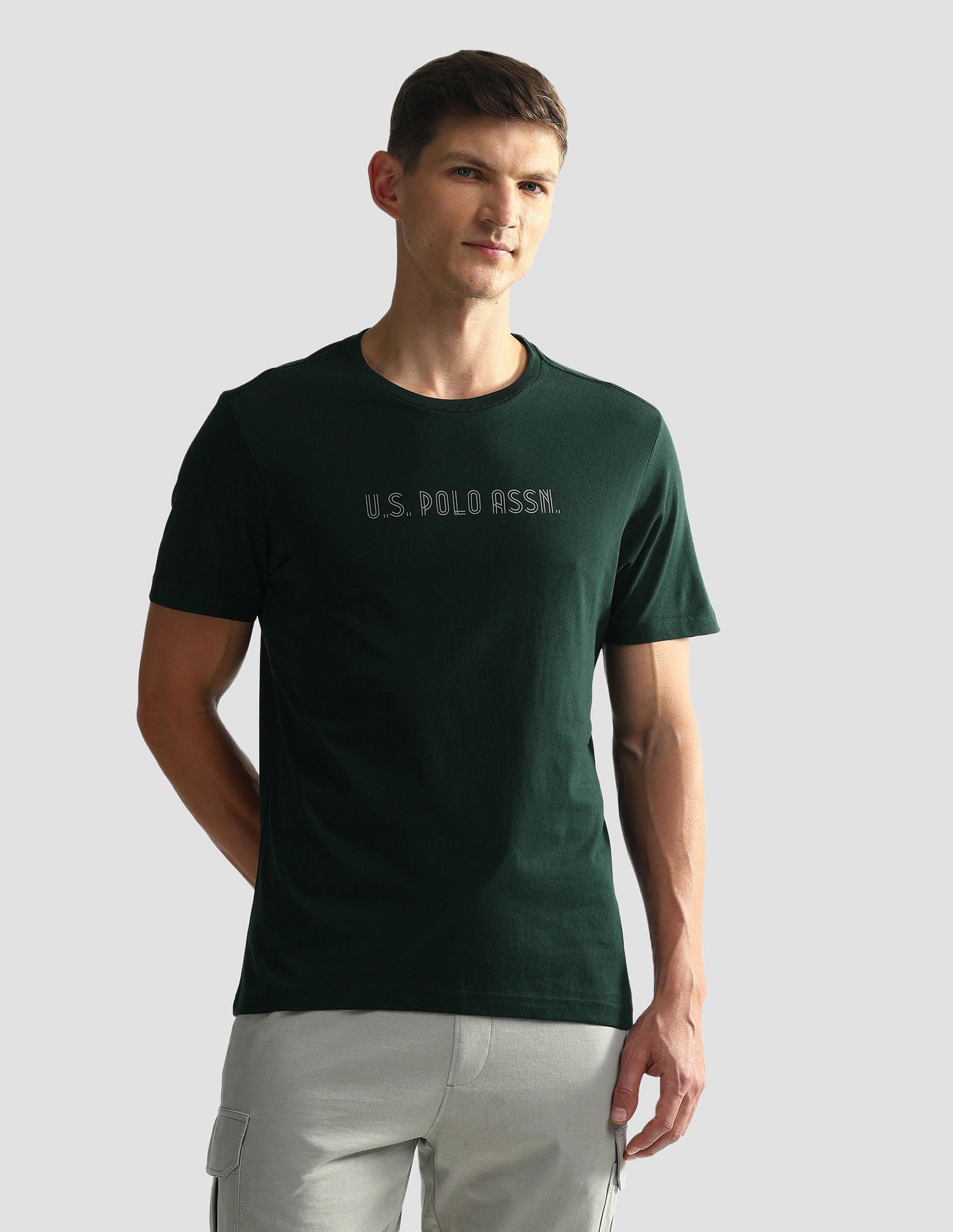 Brand Print Cotton OEE03 Lounge T-Shirt - Pack Of 2 Sky Blue and Dk Green - U.S. POLO ASSN. | Large