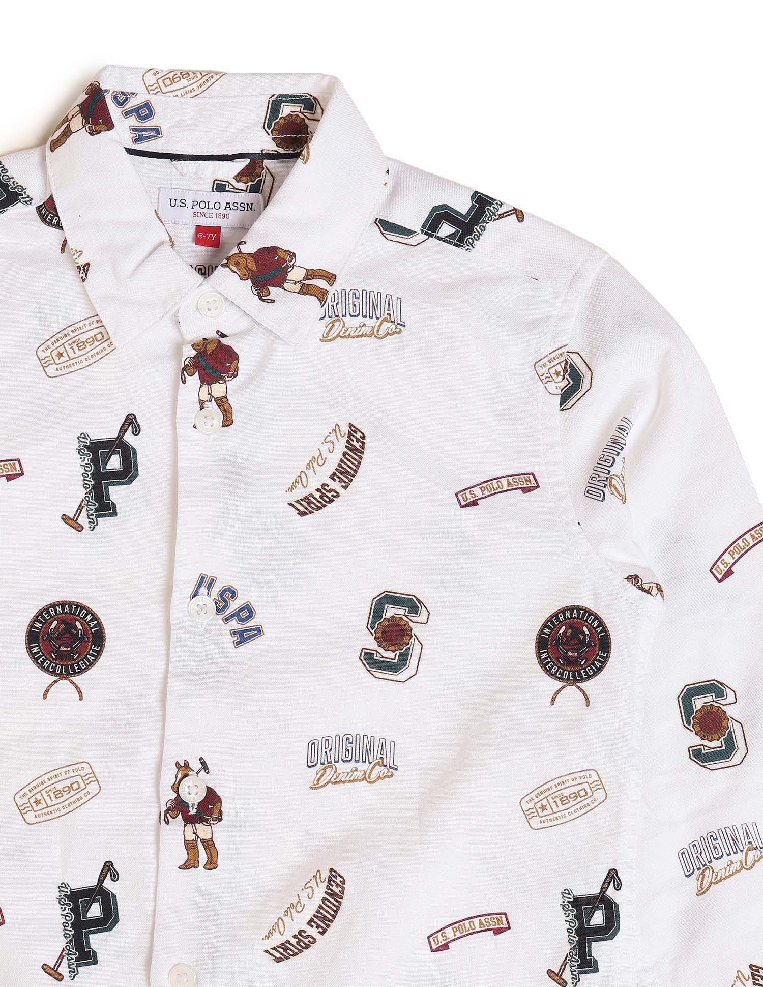 Boys Brand Printed Oxford Shirt White - U.S. POLO ASSN. | Large