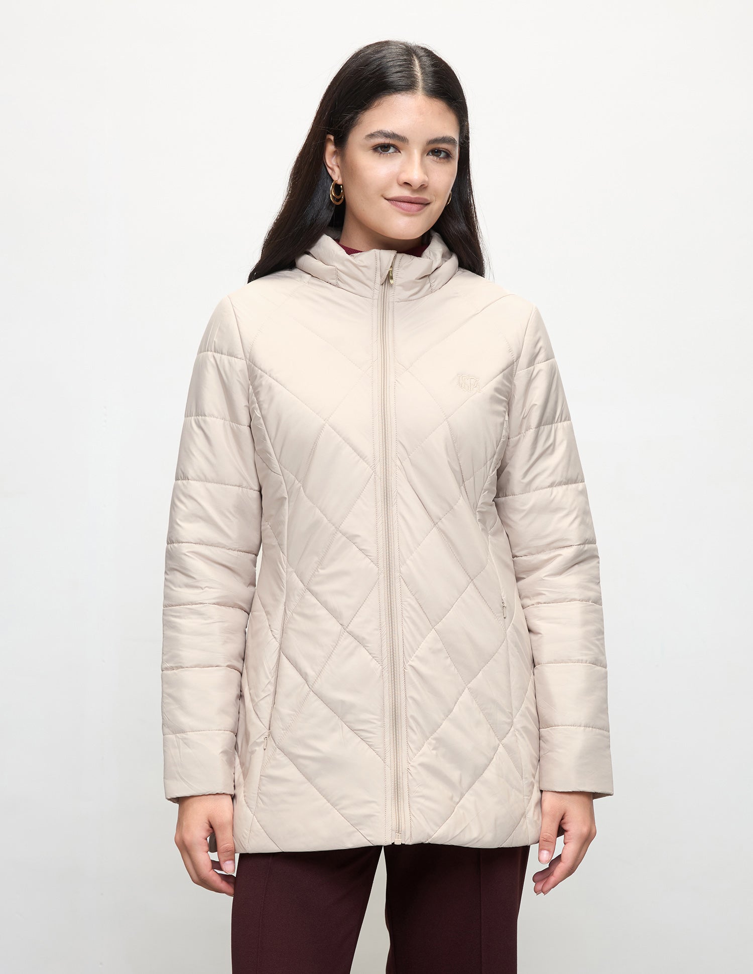 Longline Detachable Hood Quilted Jacket Ecru - U.S. Polo Assn. India | Large