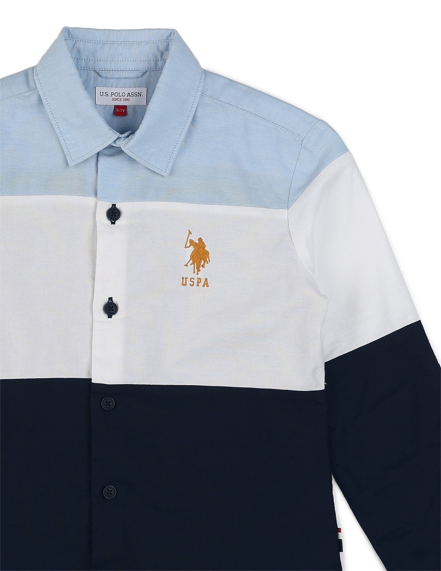 Boys Colorblocked Pure Cotton Shirt Light Blue - U.S. POLO ASSN. | Large