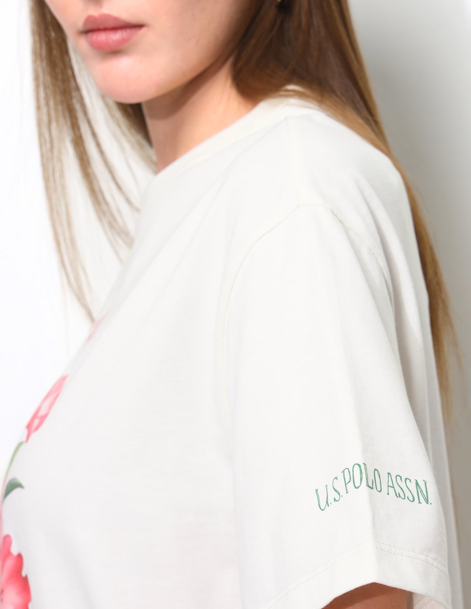 Floral Printed Boxy Fit Crew Neck T-Shirt Off White - U.S. Polo Assn. India | Large