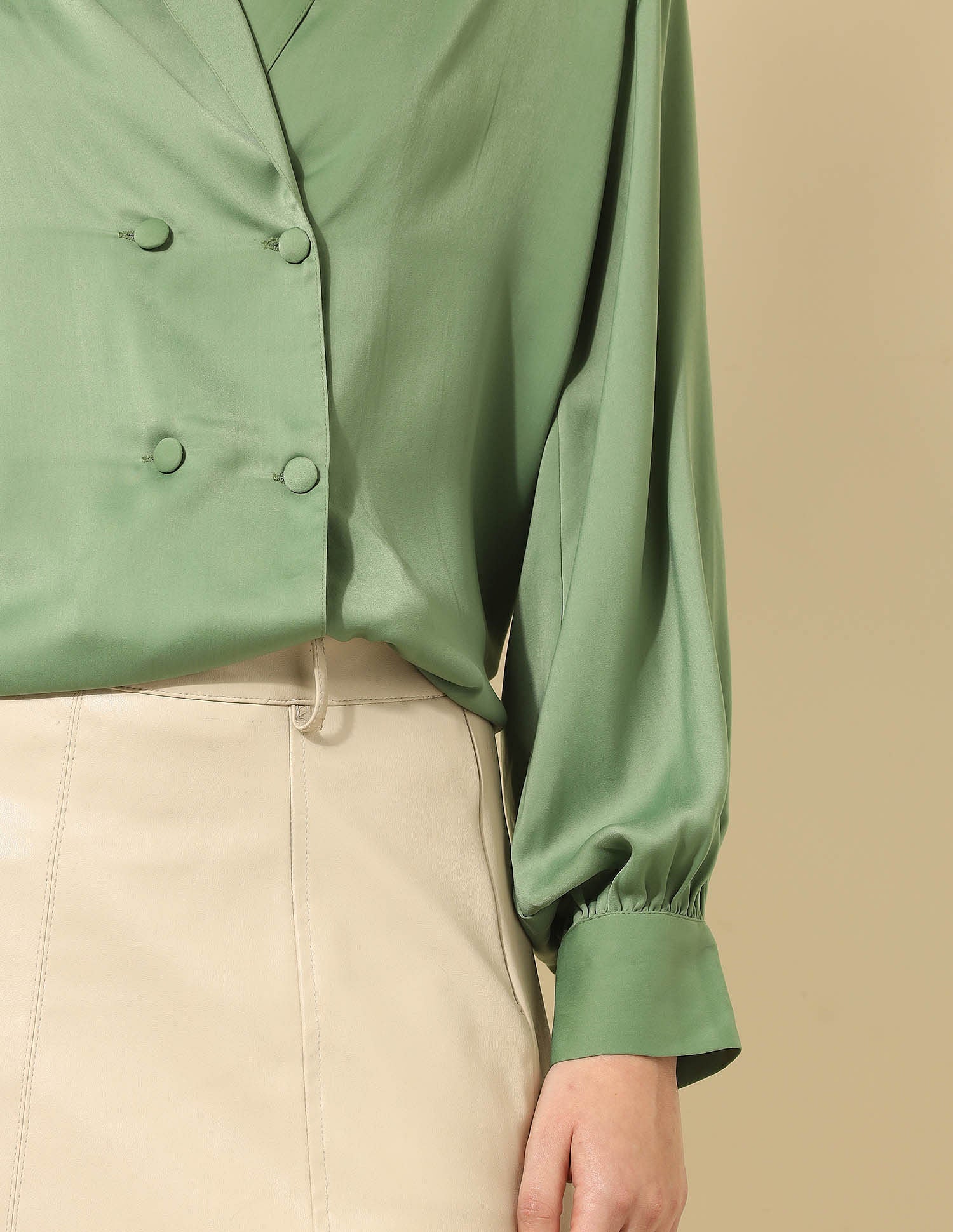 Double-Breated Satin Shirt Olive - U.S. POLO ASSN. | Large