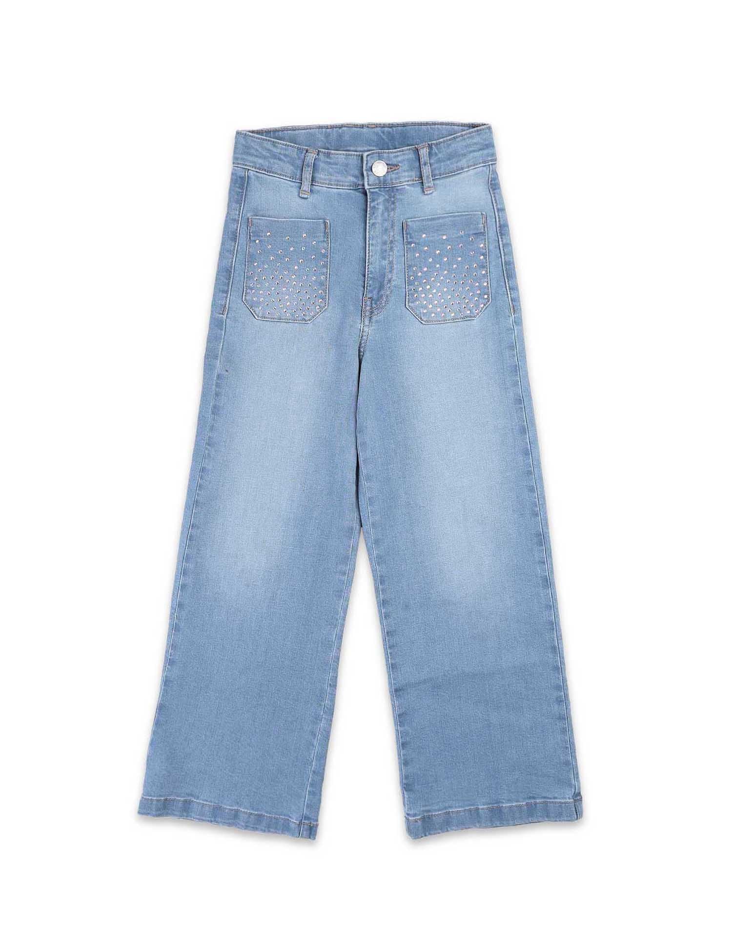 Girls Wide Leg Fit High Rise Jeans Light Blue - U.S. POLO ASSN. | Large