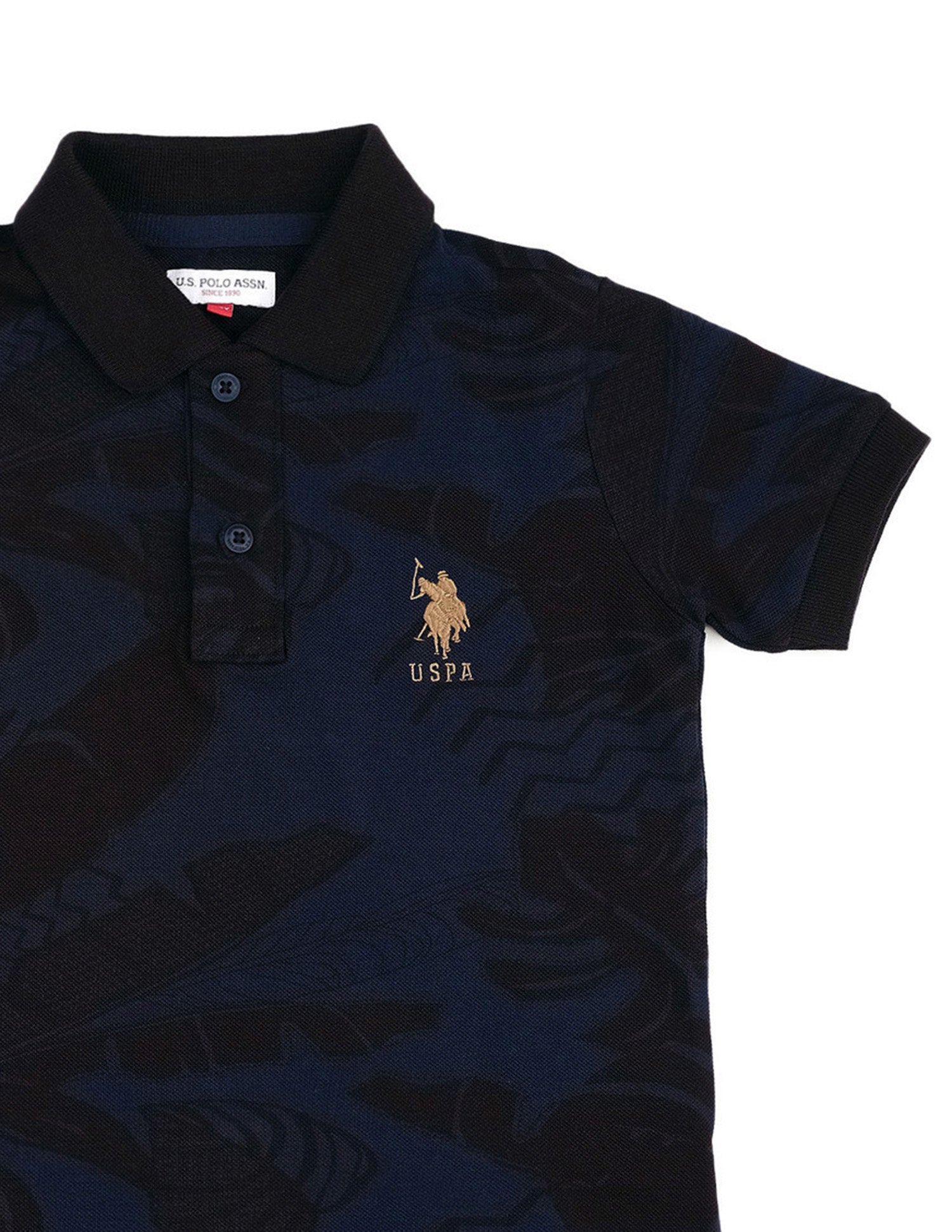 Boys All Over Printed Regular Fit Polo Shirt Navy Blue - U.S. POLO ASSN. | Large
