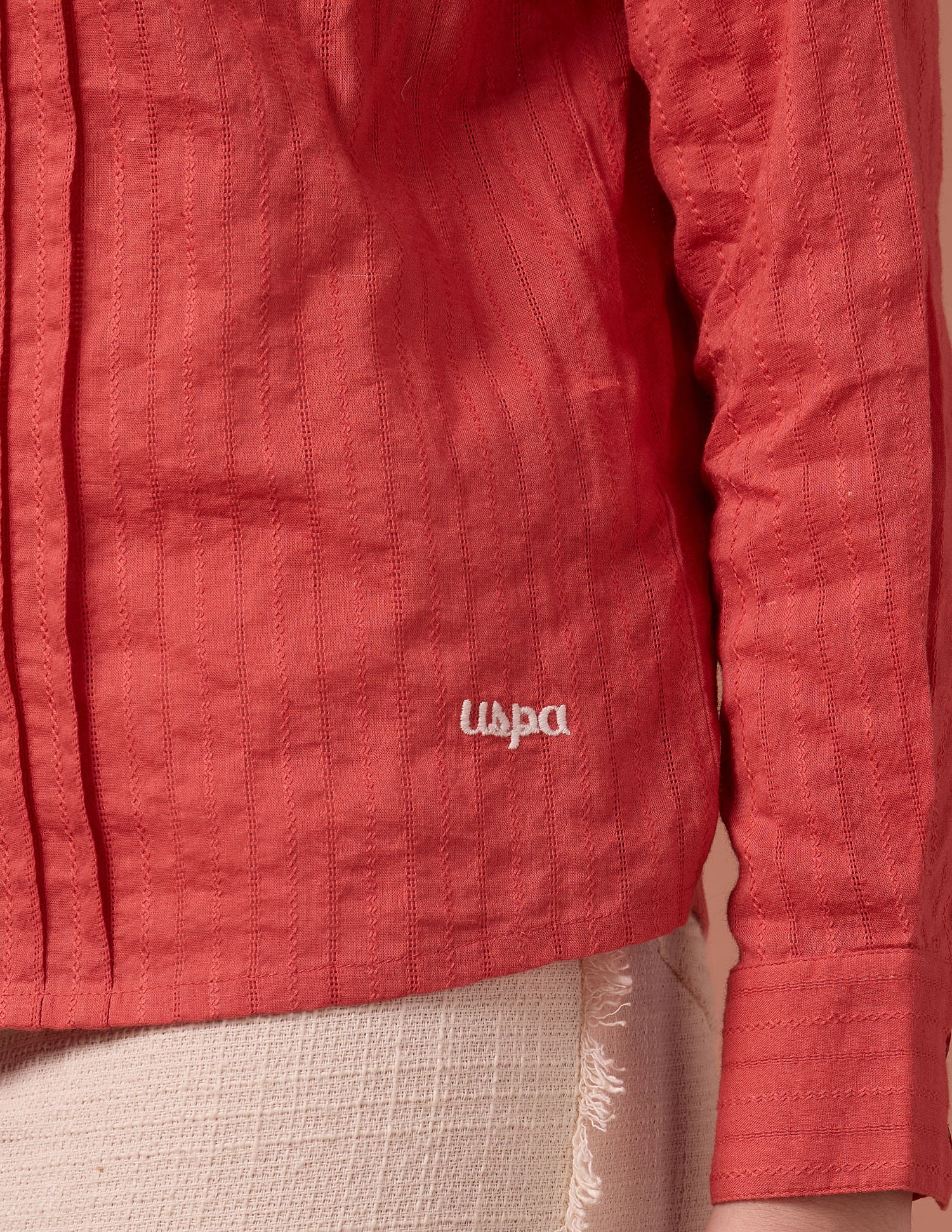 Pin Tucked Embroidered Shirt Coral - U.S. POLO ASSN. | Large