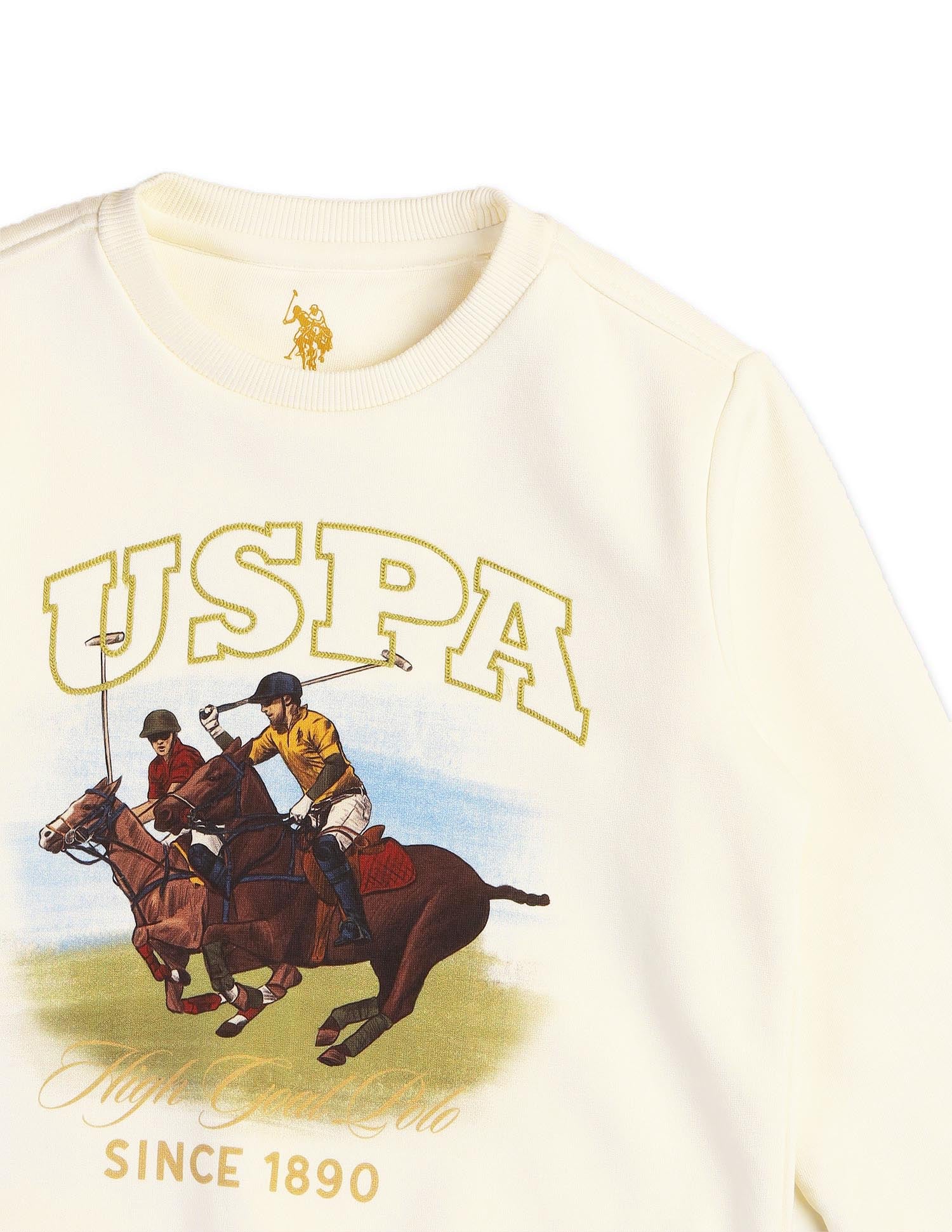 Boys Brand Printed Regular Fit Sweatshirt Off White - U.S. POLO ASSN. | Large