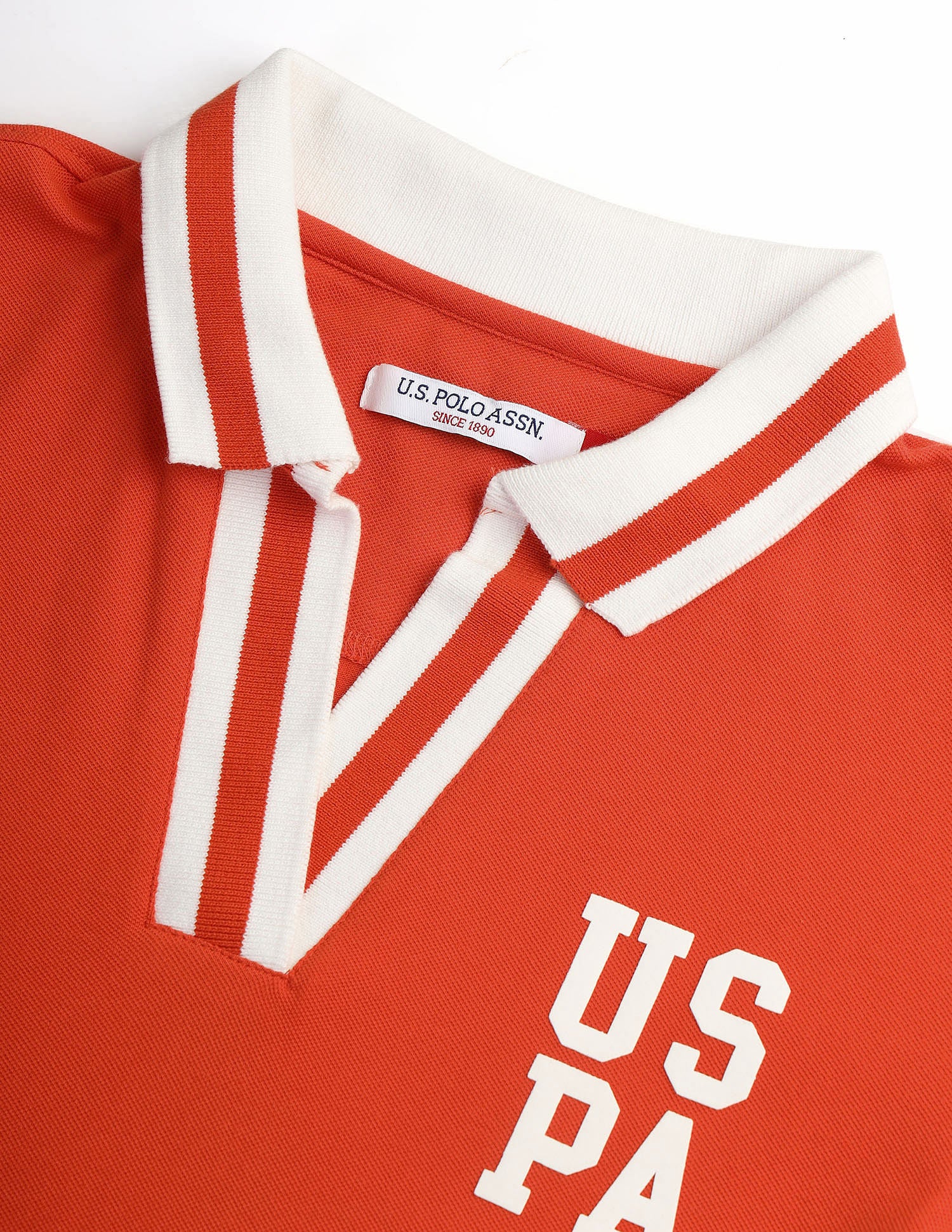 Striped Collar Pique Polo Shirt Orange - U.S. POLO ASSN. | Large