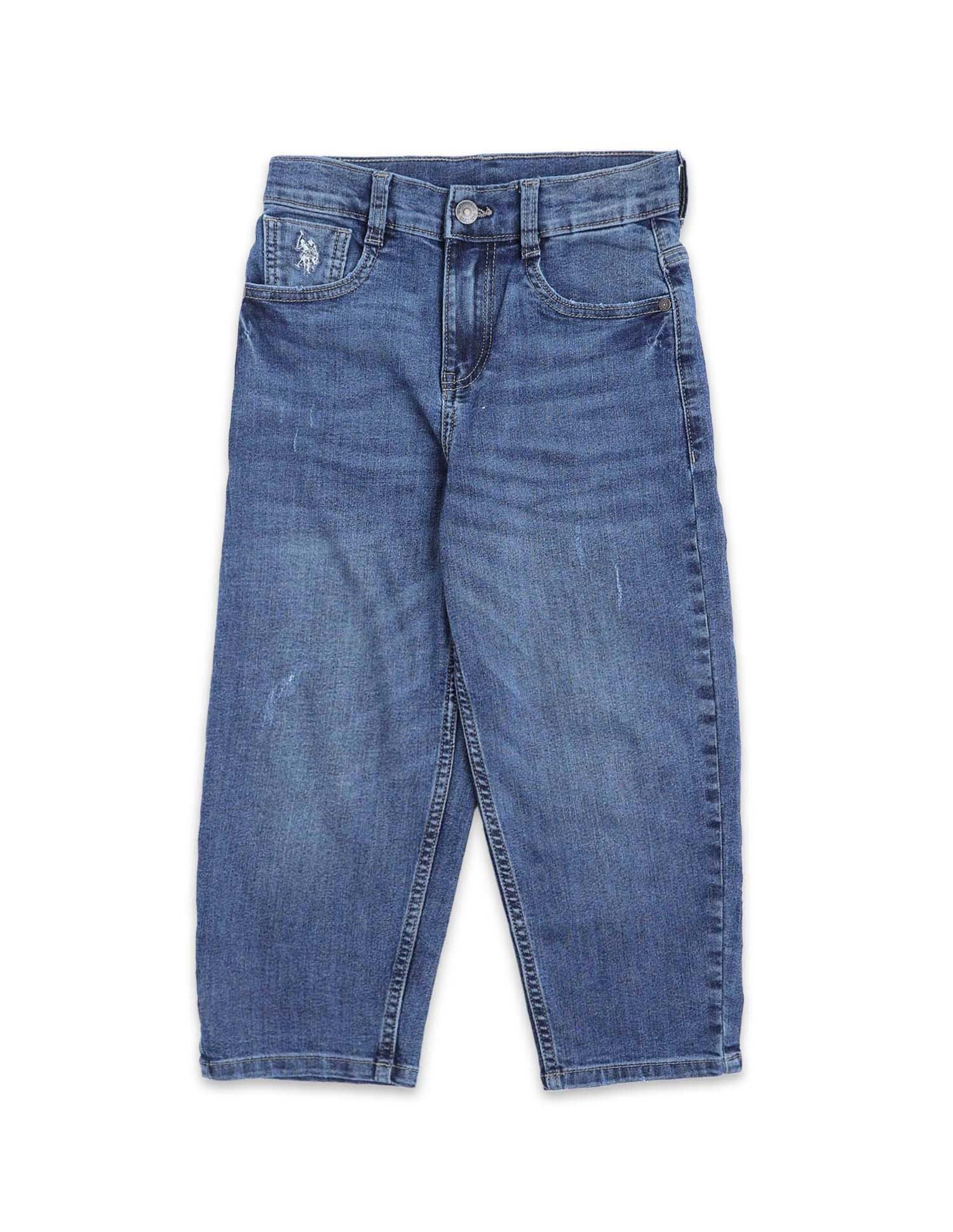 Boys Baggy Fit Lightly Distressed Jeans Mid Blue - U.S. POLO ASSN. | Large