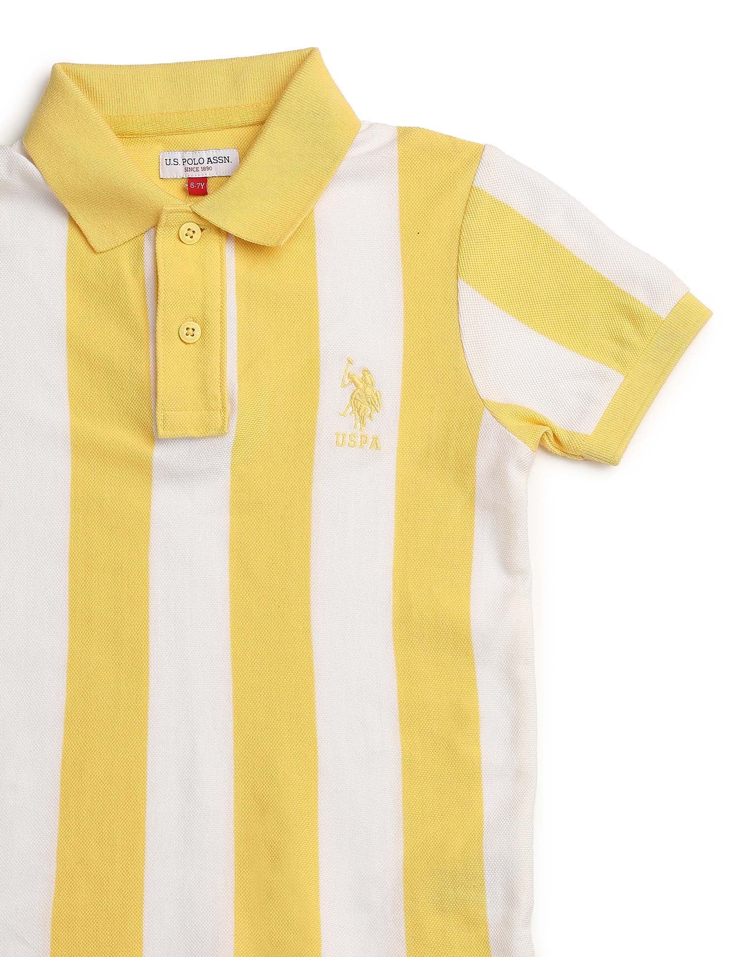Boys Vertical Striped Regular Fit Polo Shirt Yellow - U.S. POLO ASSN. | Large