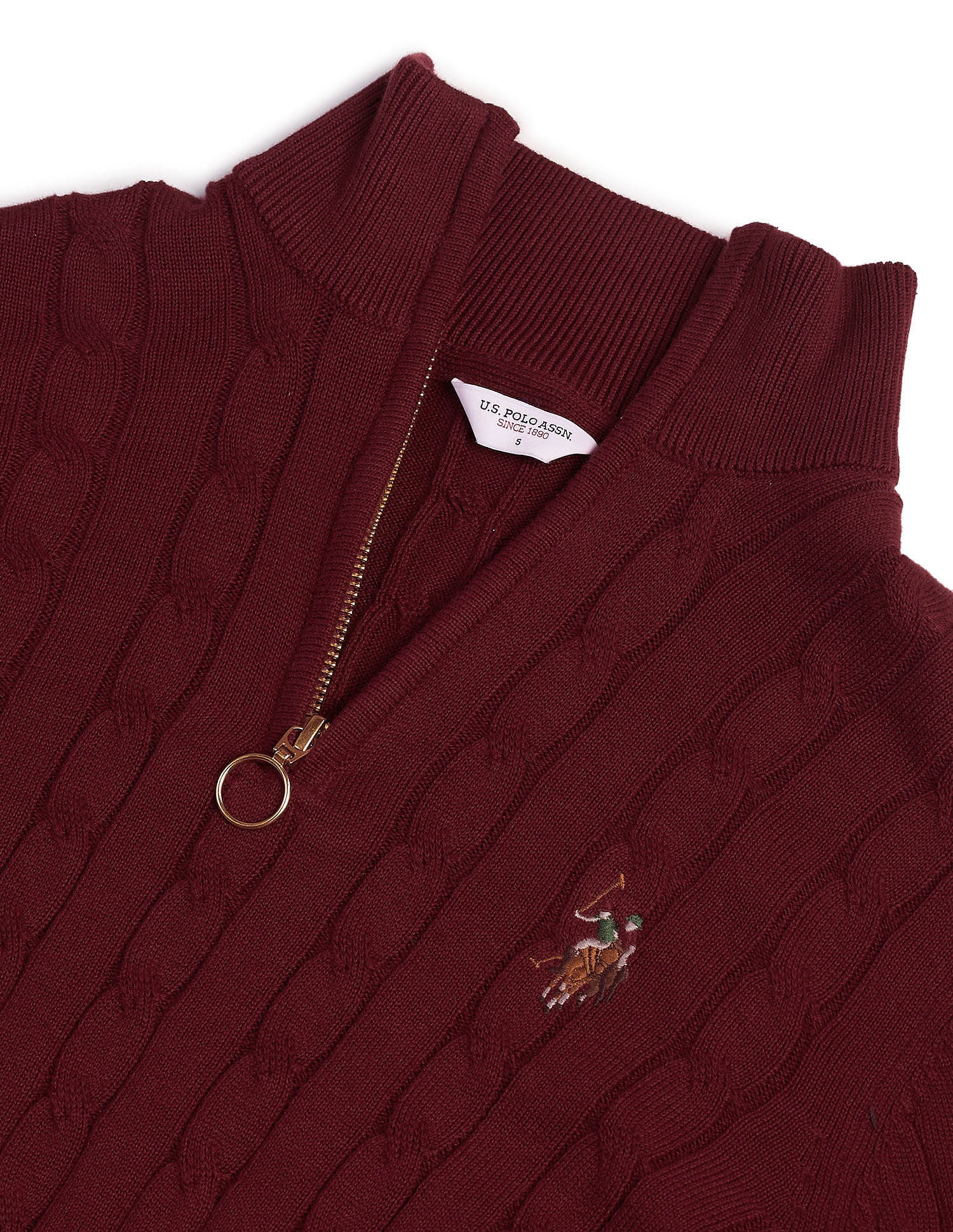 High Neck Cable Knit Sweater Wine - U.S. Polo Assn. India | Large
