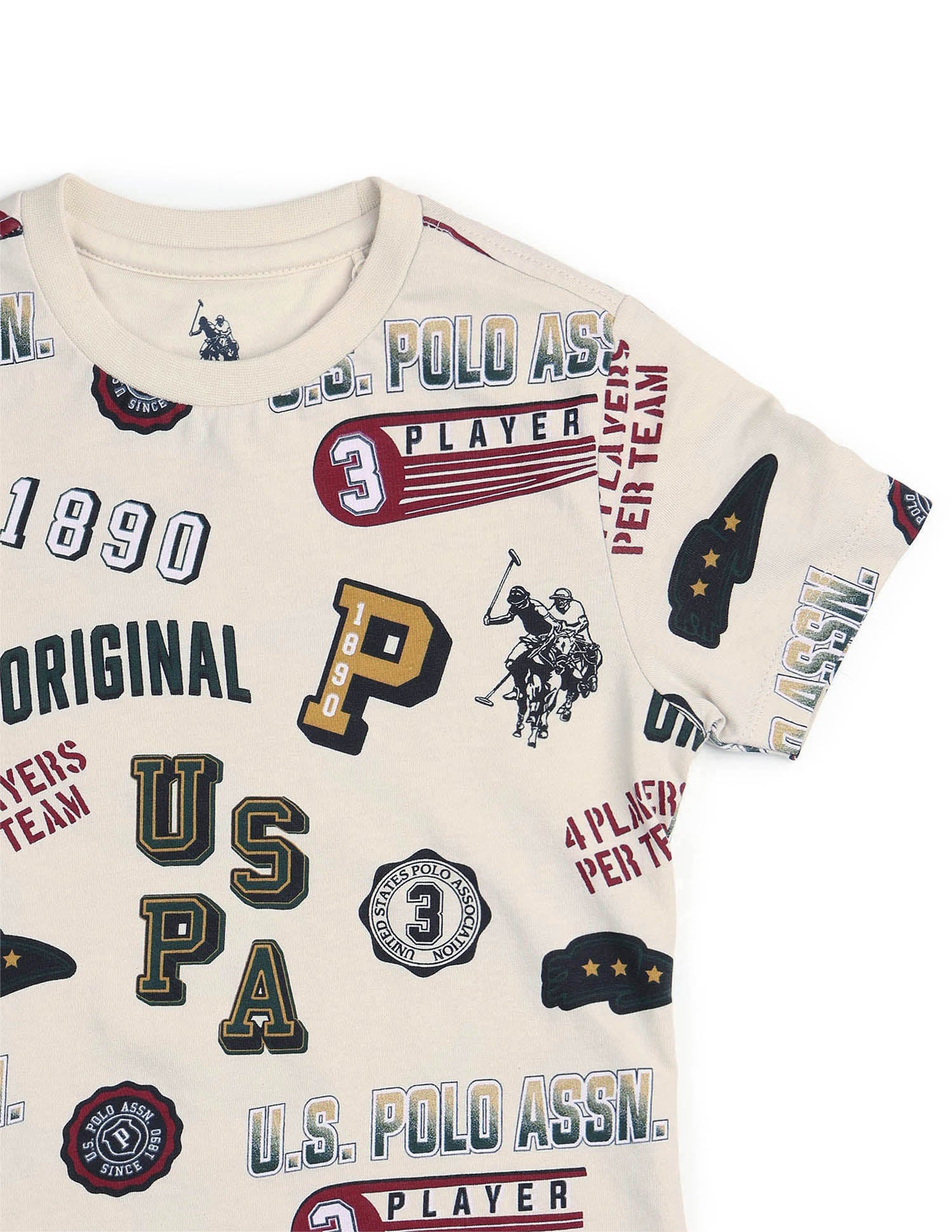 Boys Graphic Printed Pure Cotton T Shirt Ecru - U.S. POLO ASSN. | Large