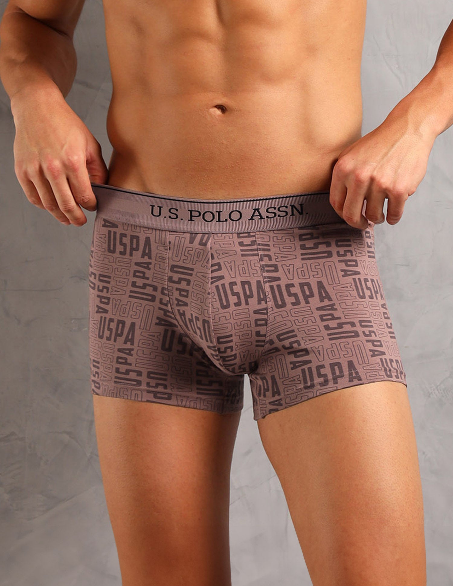 Solid Breathable OET17 Trunks - Pack Of 3 Aop Stone Blue, Aop Antler and Oatmeal Solid - U.S. POLO ASSN. | Large