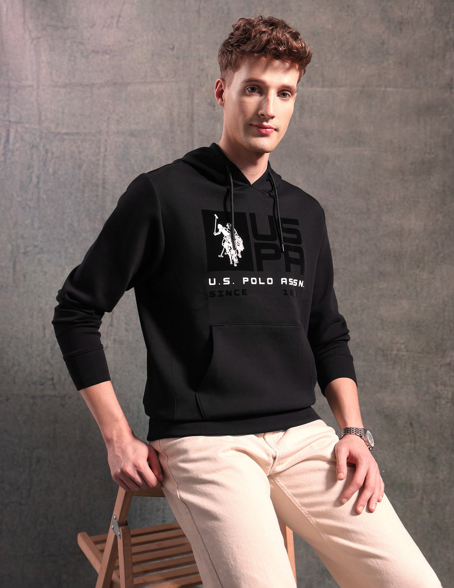 Brand Printed Black & Gold Sweatshirt Black - U.S. POLO ASSN. | Large