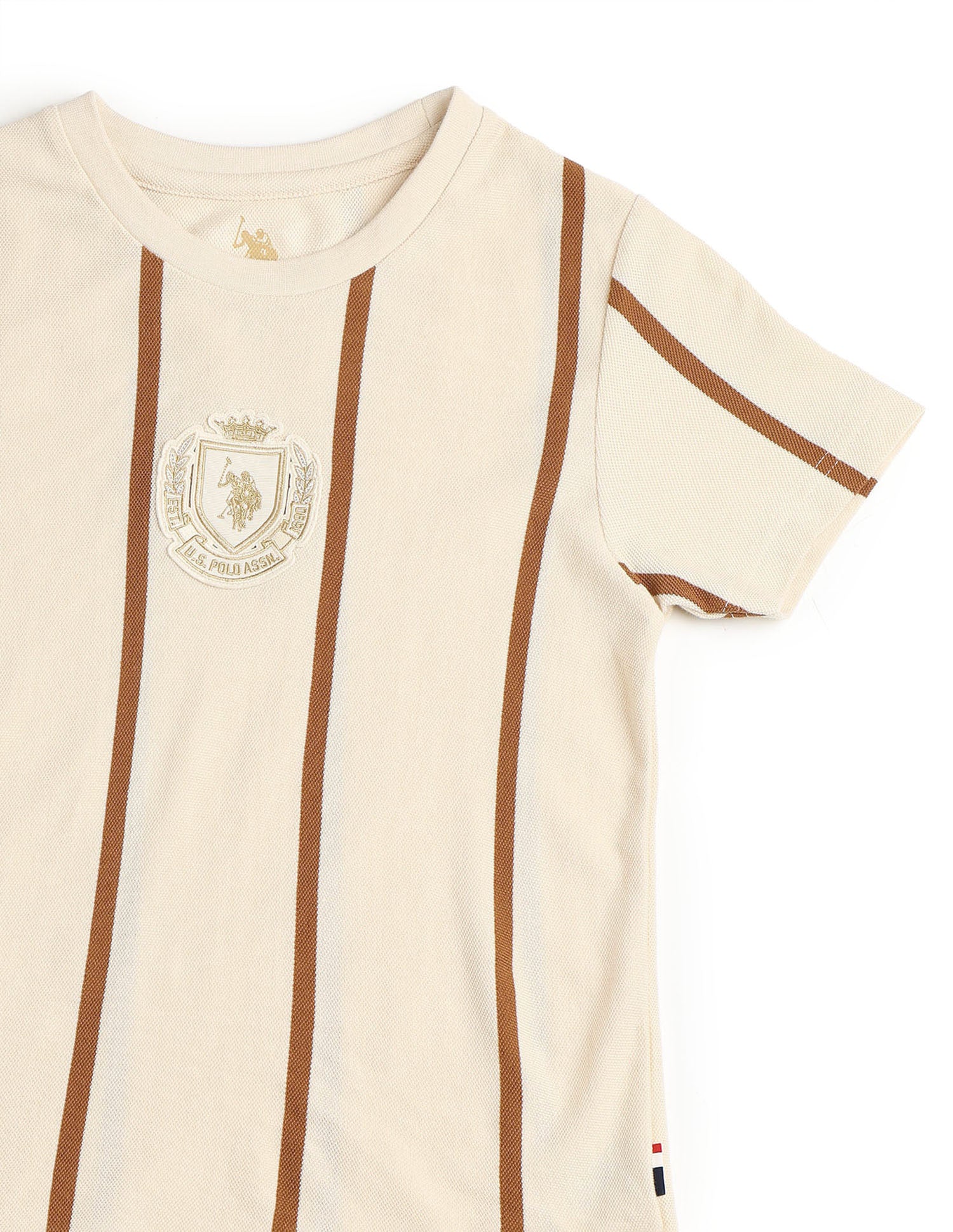 Boys Vertical Striped Pure Cotton T Shirt Ecru - U.S. POLO ASSN. | Large