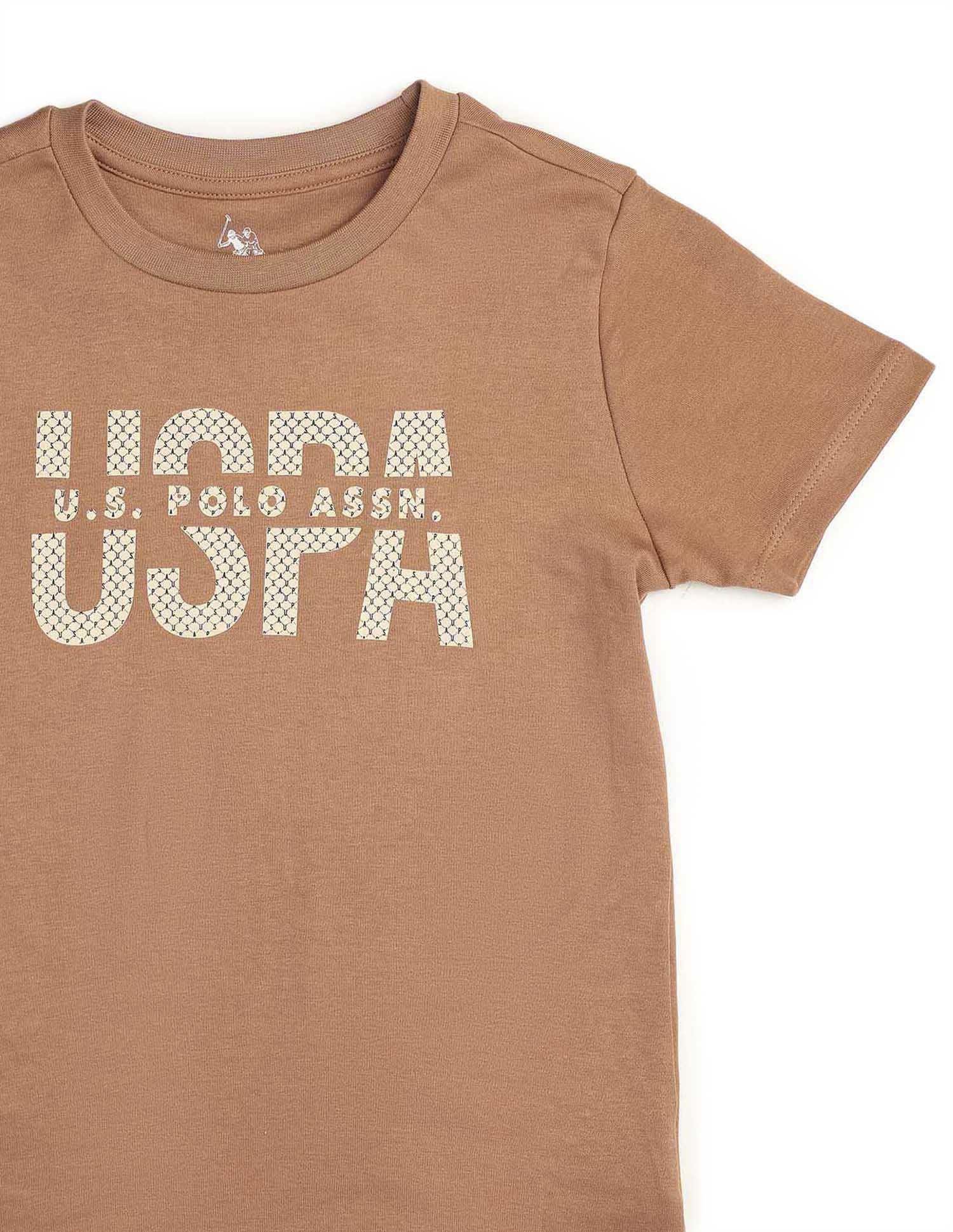 Boys Pure Cotton Brand Printed T Shirt Light Brown - U.S. POLO ASSN. | Large