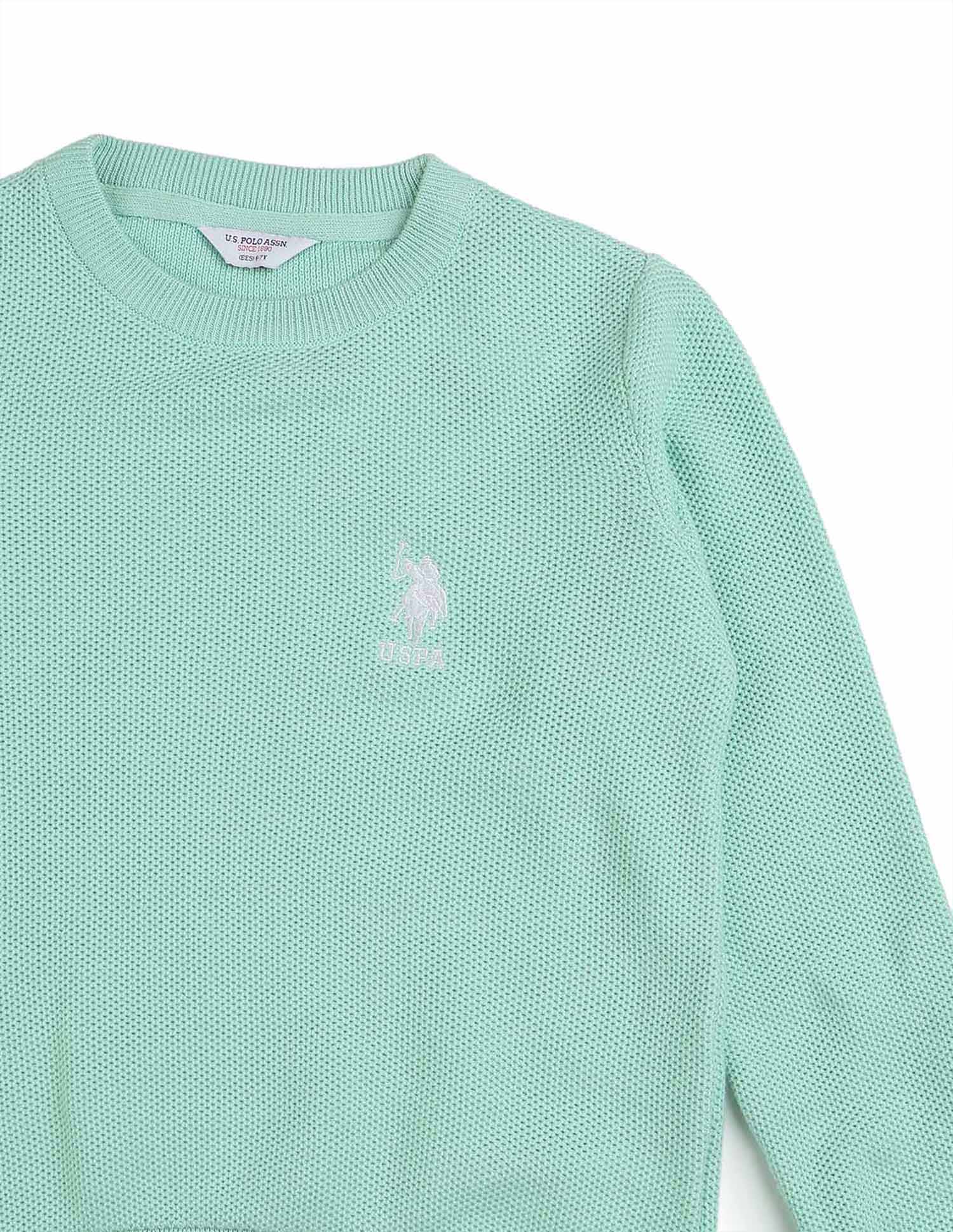 Boys Textured Regular Fit Sweater Light Green - U.S. POLO ASSN. | Large