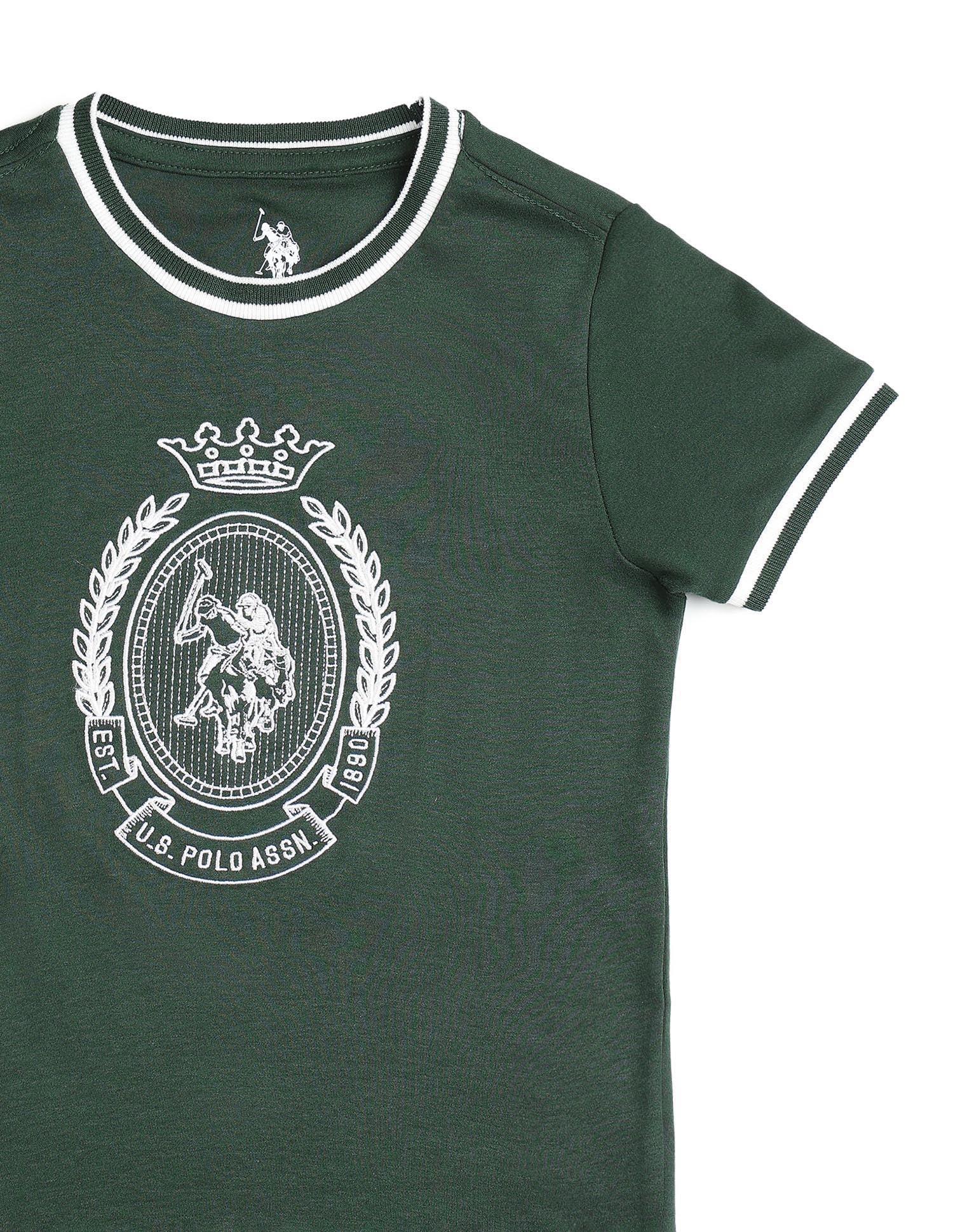 Boys Brand Embroidered Pure Cotton T Shirt Dark Green - U.S. POLO ASSN. | Large