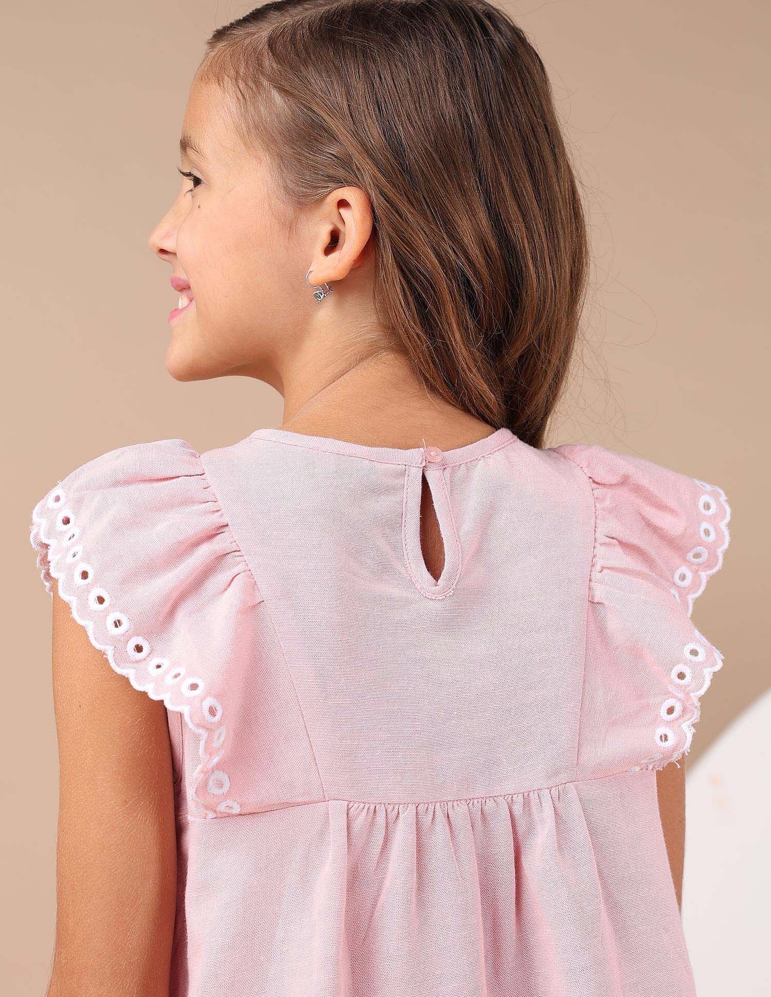Girls Solid Embroidered Frill Top Light Pink - U.S. POLO ASSN. | Large