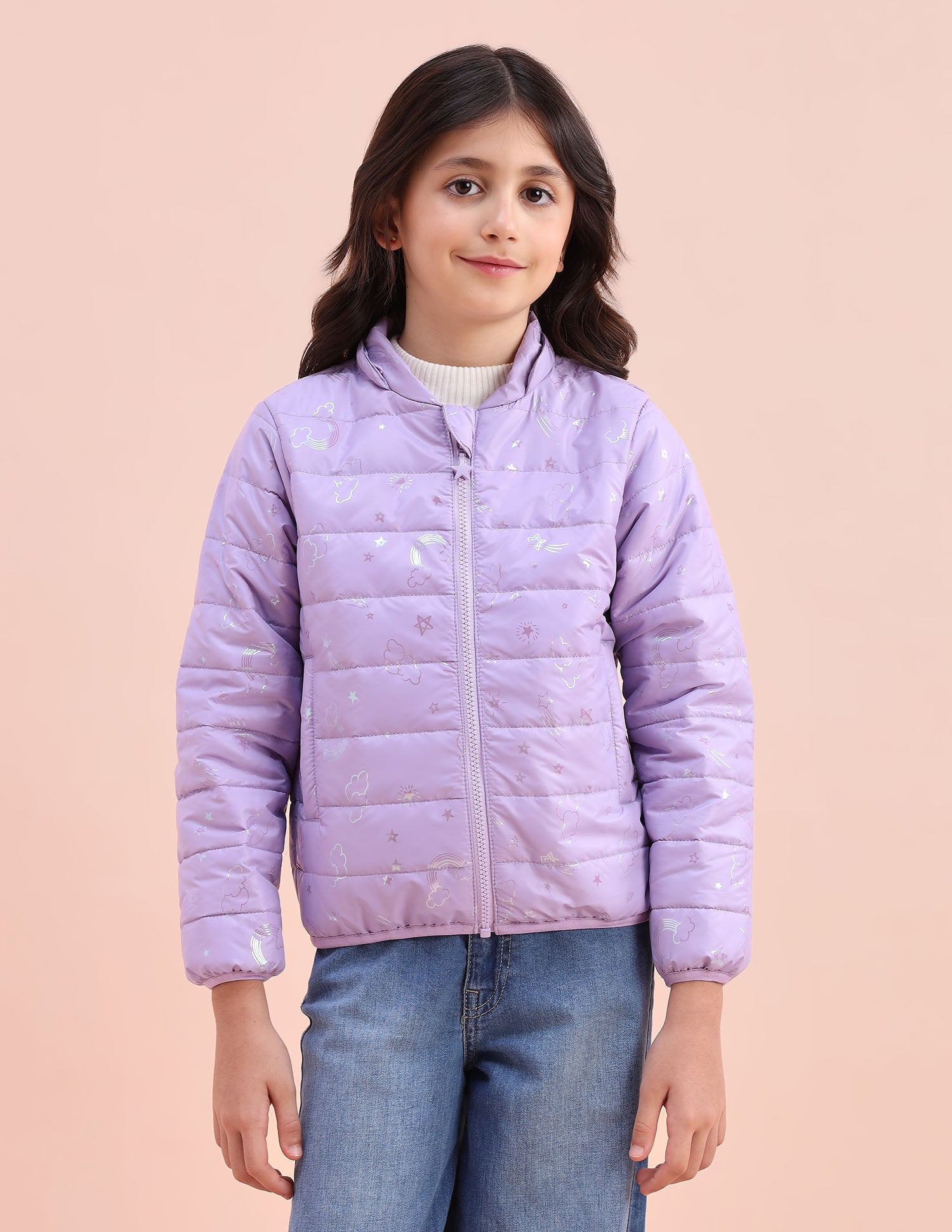 Graphic Printed Puffer Jacket Lilac - U.S. POLO ASSN. | Large