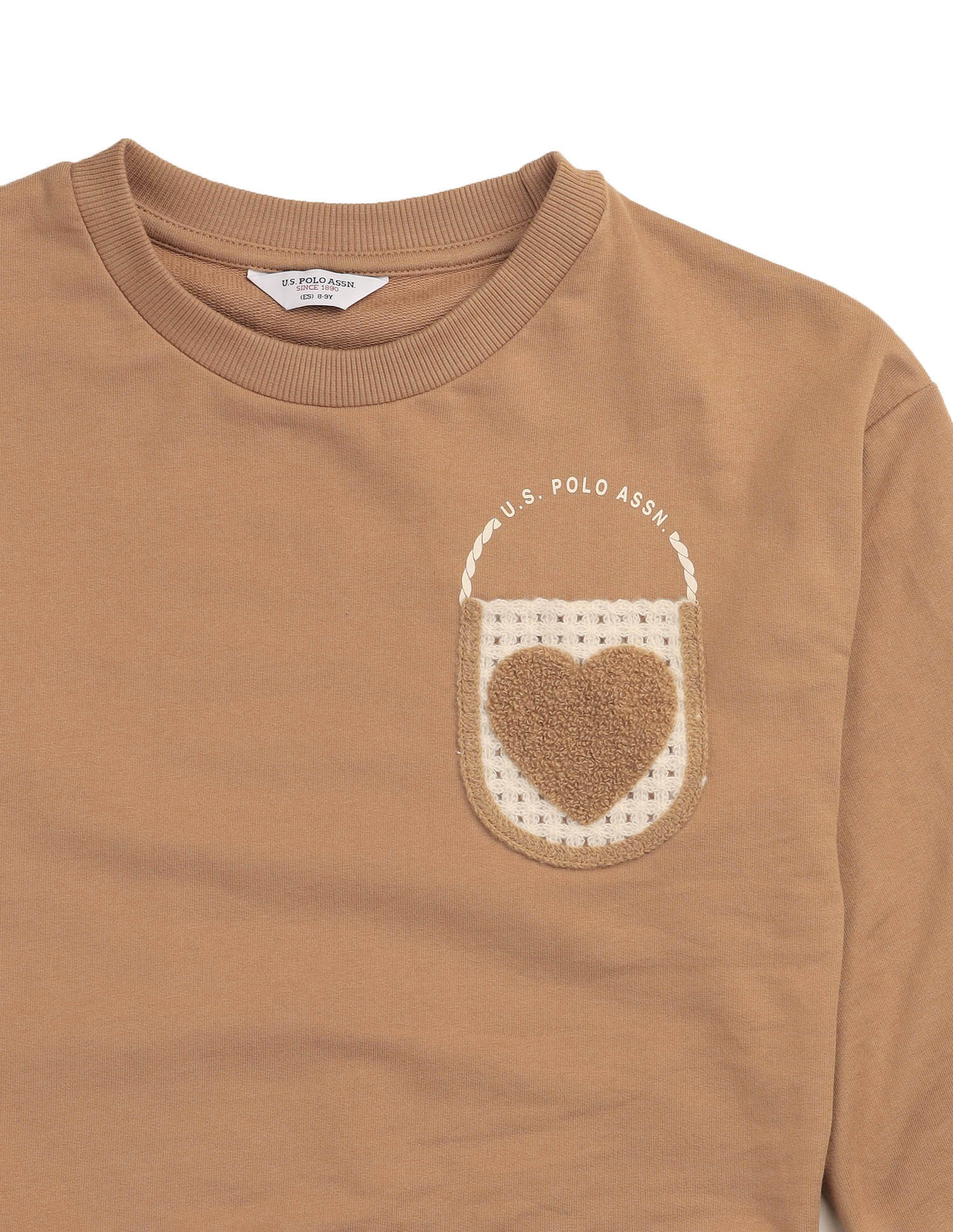 Girls Solid Comfort Fit Sweatshirt Light Brown - U.S. POLO ASSN. | Large