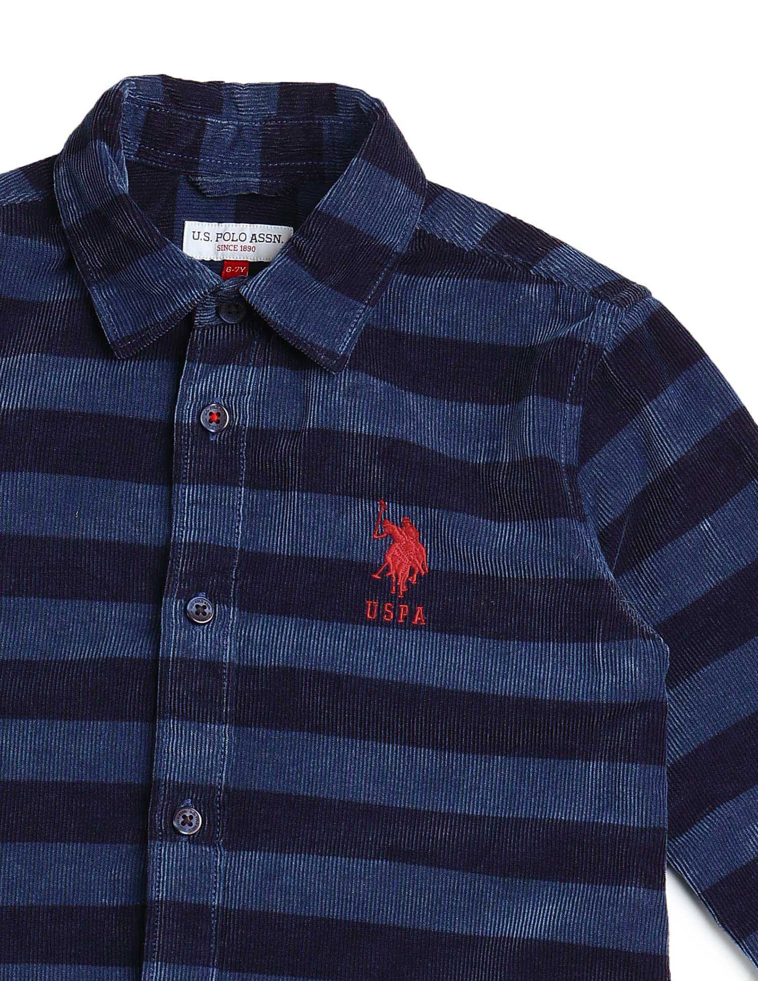 Boys Horizontal Striped Pure Cotton Shirt Indigo - U.S. POLO ASSN. | Large