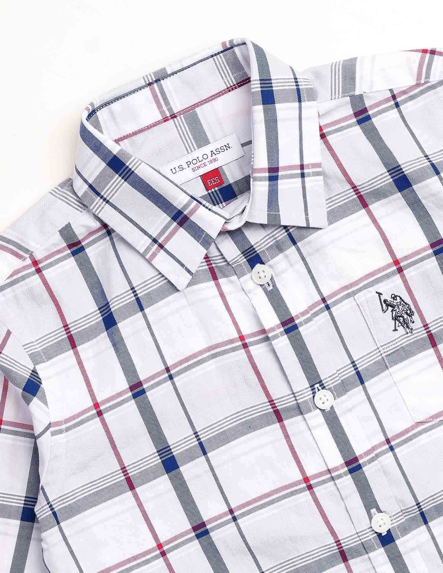 Boys Grid Tattersall Checked Regular Fit Shirt Blue - U.S. POLO ASSN. | Large