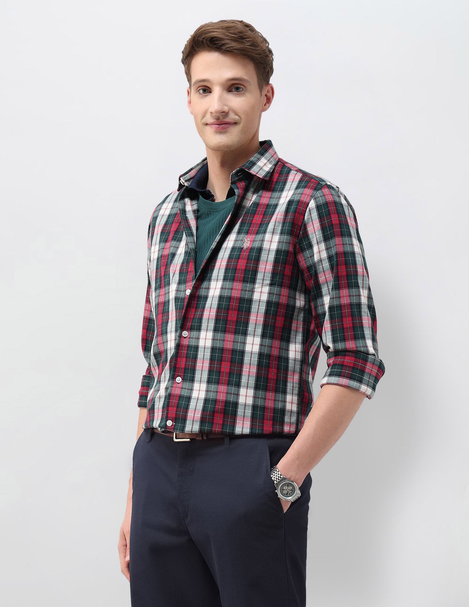 Plaid Checked Tailored Fit Shirt Red - U.S. Polo Assn. India | Large