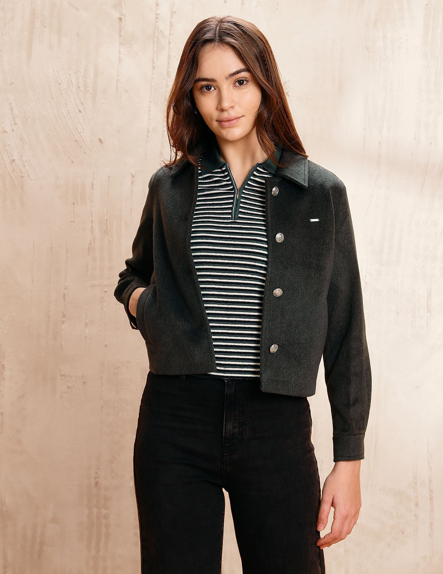 Textured Cropped Regular Fit Jacket Grey - U.S. POLO ASSN. | Large