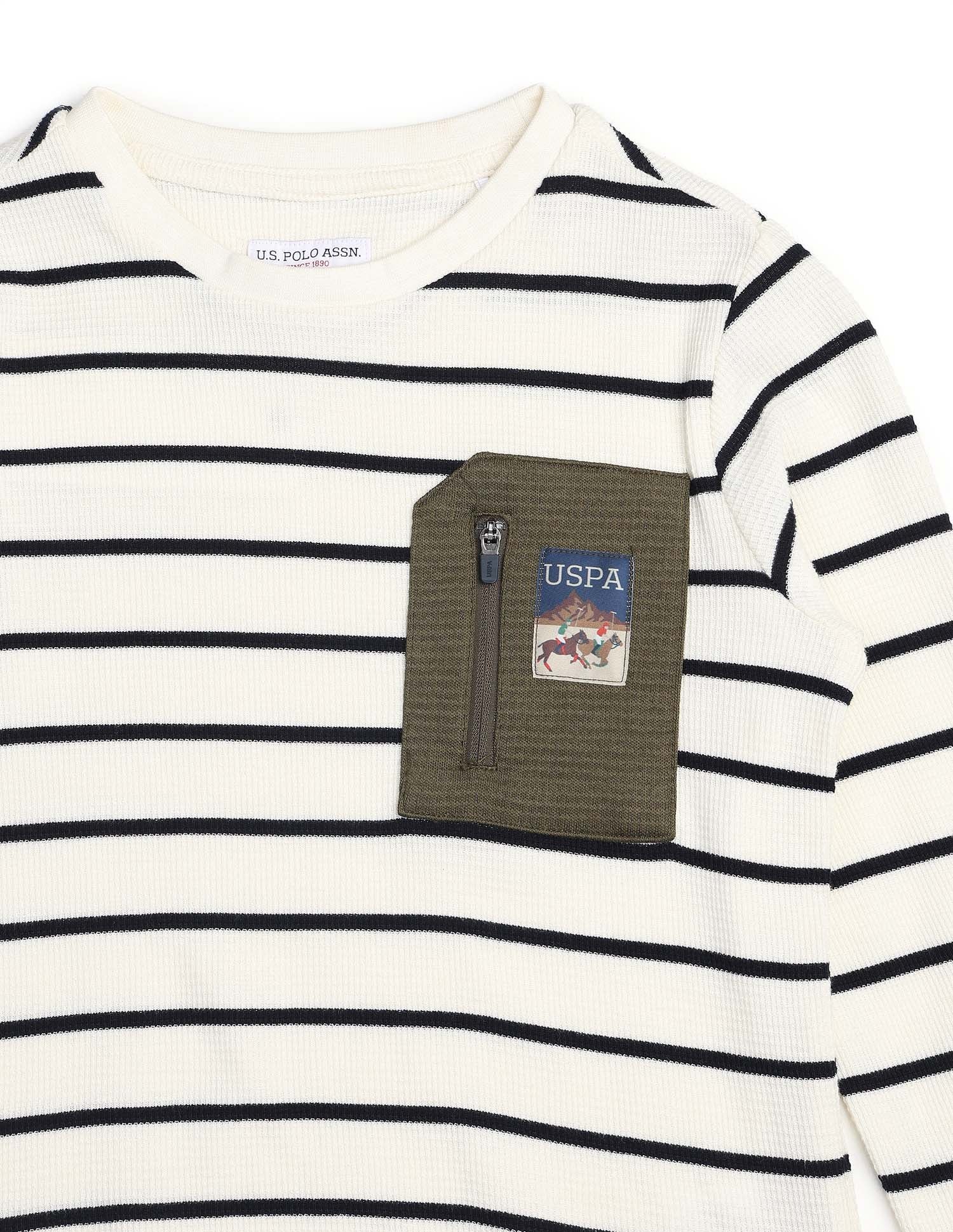 Boys Horizontal Striped Regular Fit T Shirt Off White - U.S. POLO ASSN. | Large