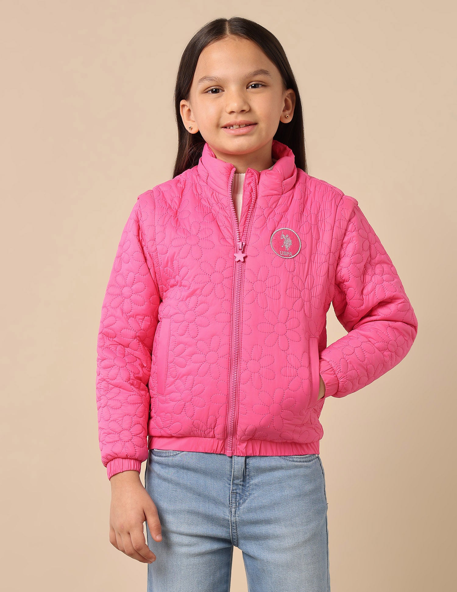 Girls Detachable Hood And Sleeve Jacket Pink - U.S. POLO ASSN. | Large