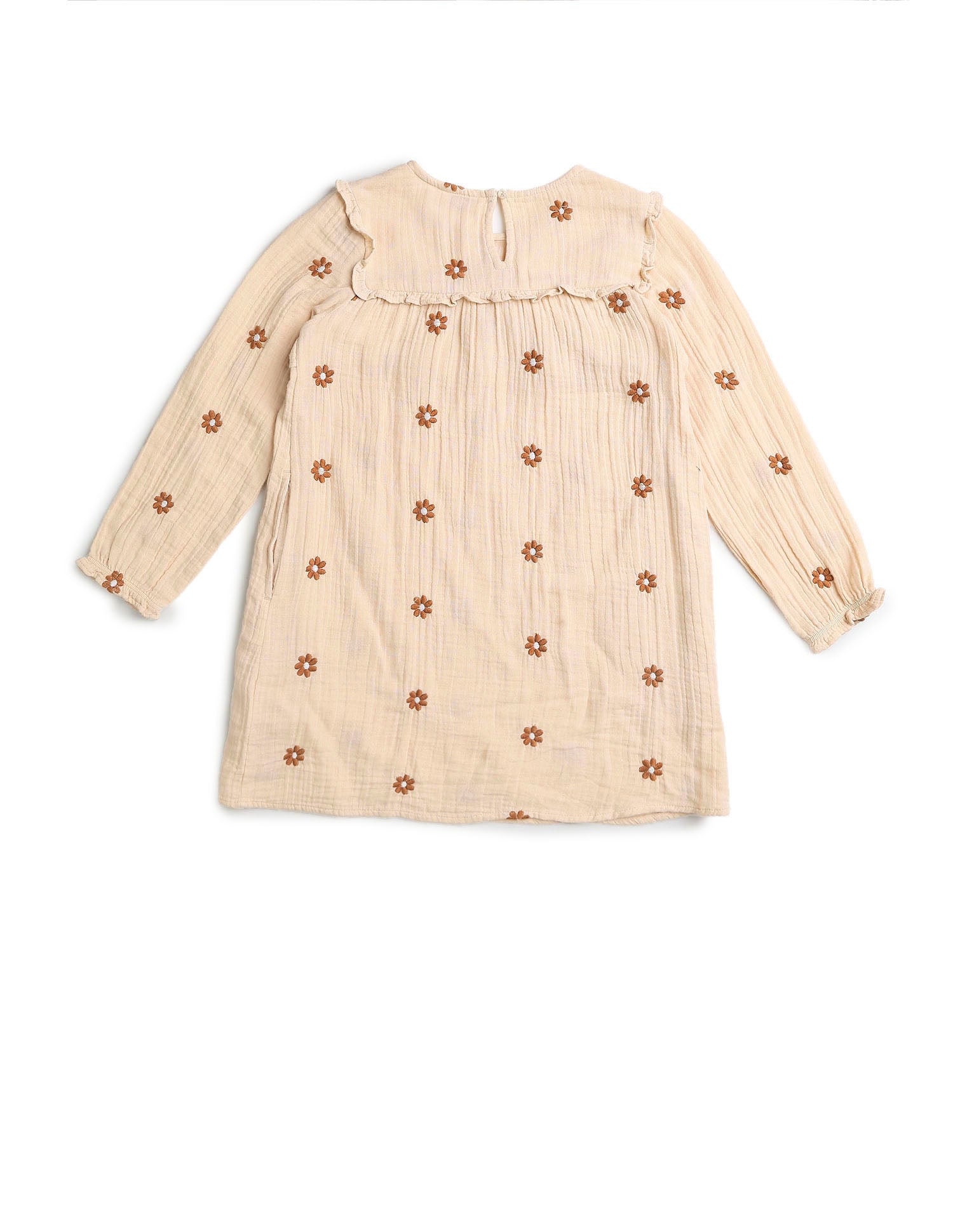 Girls Floral Embroidered A-Line Dress Beige - U.S. POLO ASSN. | Large